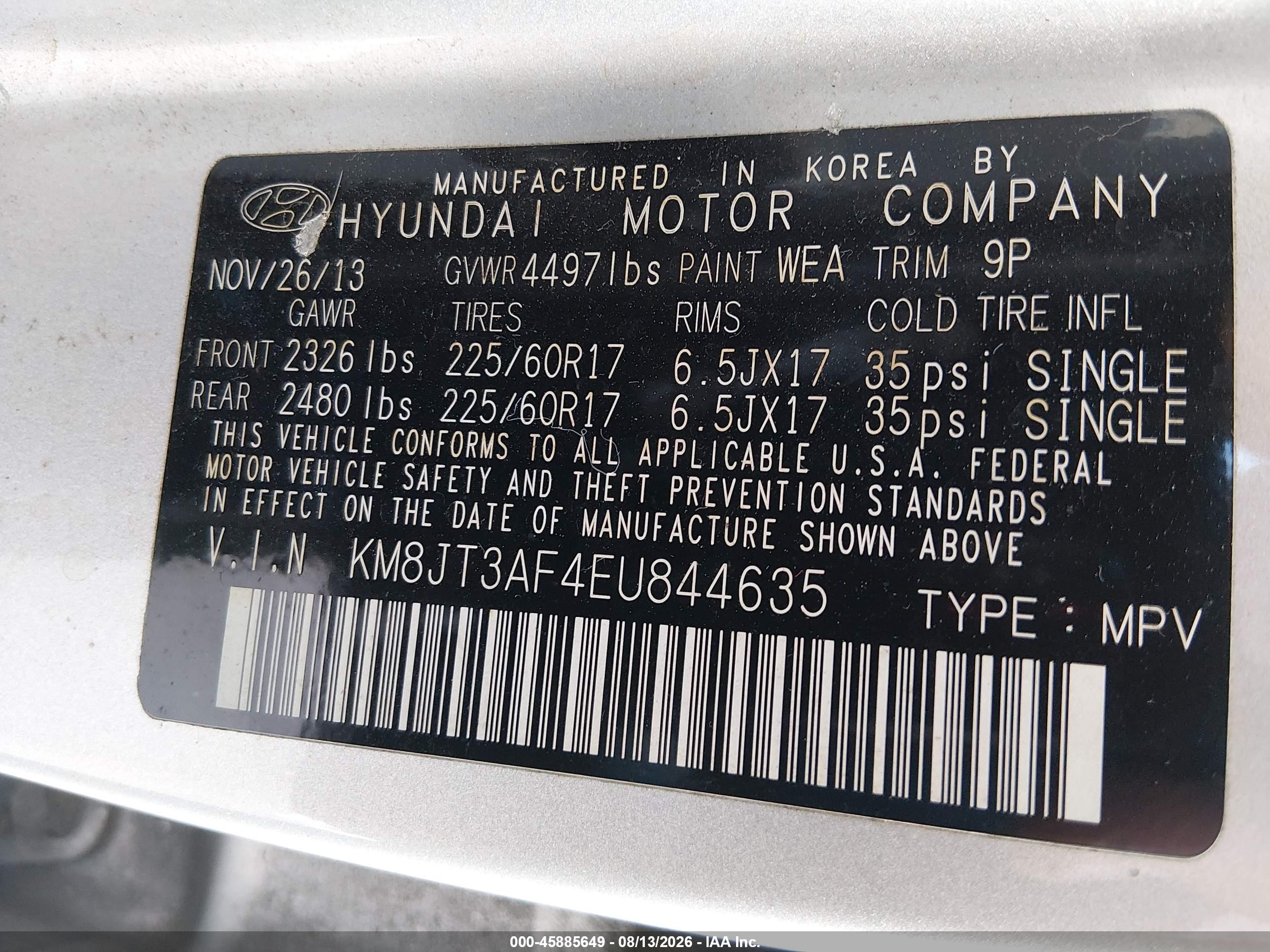 2014 Hyundai Tucson Gls Серебряный vin: KM8JT3AF4EU844635