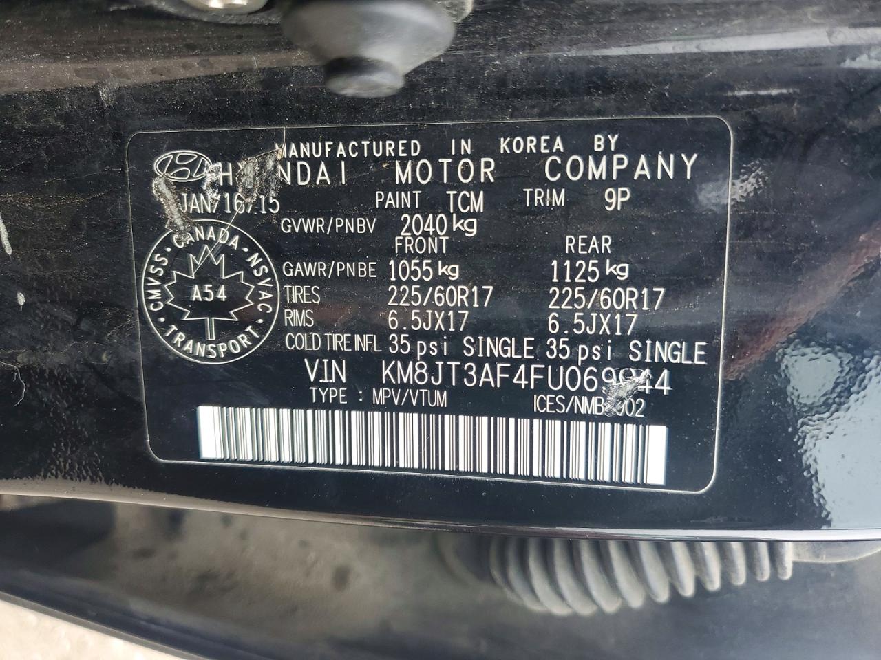 2015 Hyundai Tucson Gls Black vin: KM8JT3AF4FU069044