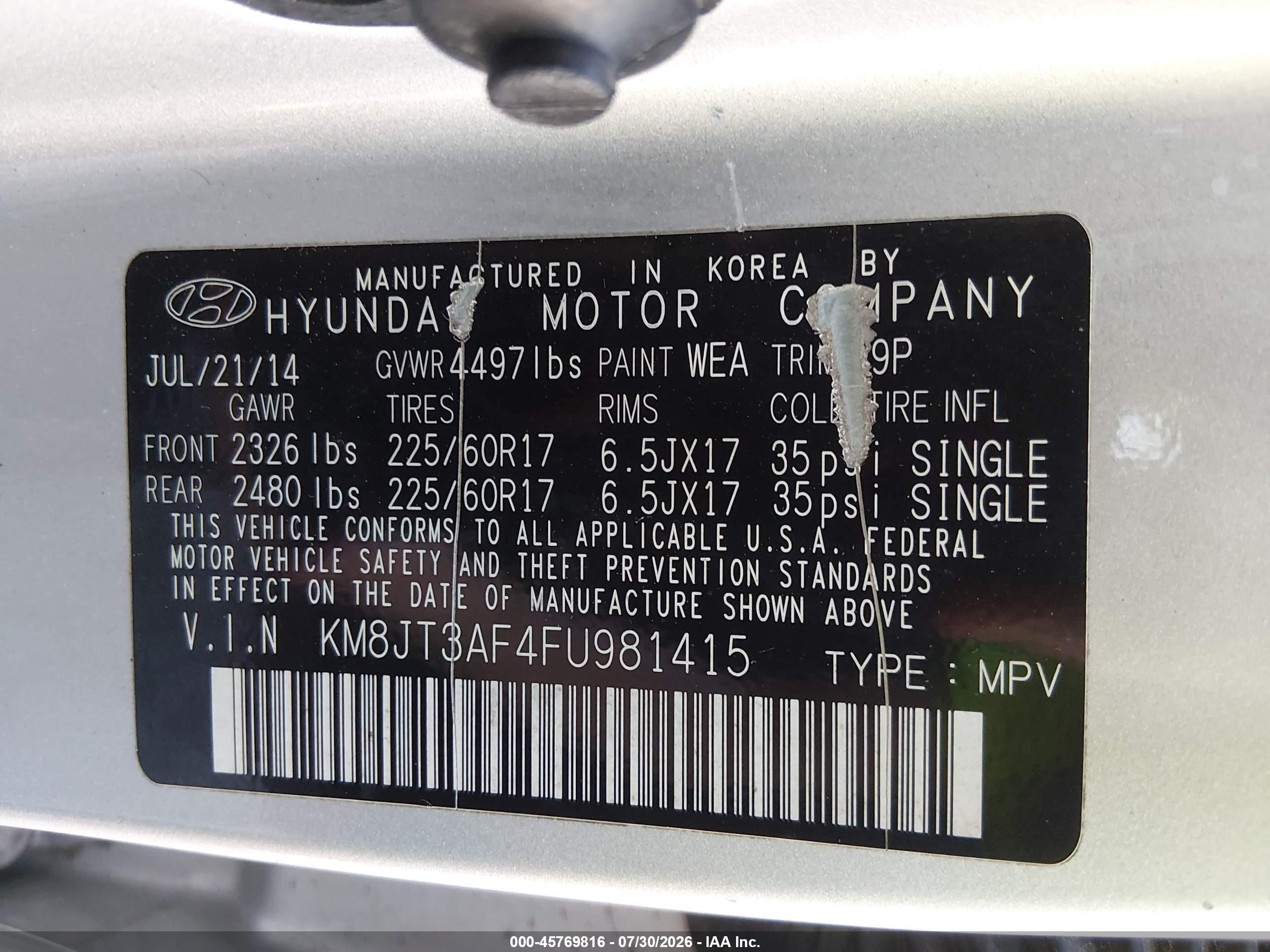 2015 Hyundai Tucson Gls Silver vin: KM8JT3AF4FU981415