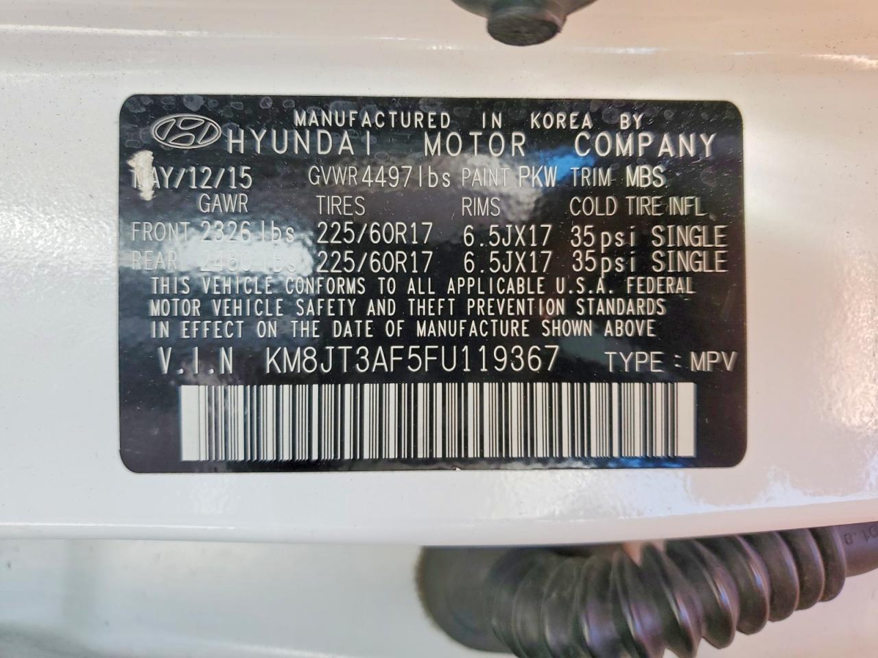 2015 Hyundai Tucson Gls Белый vin: KM8JT3AF5FU119367