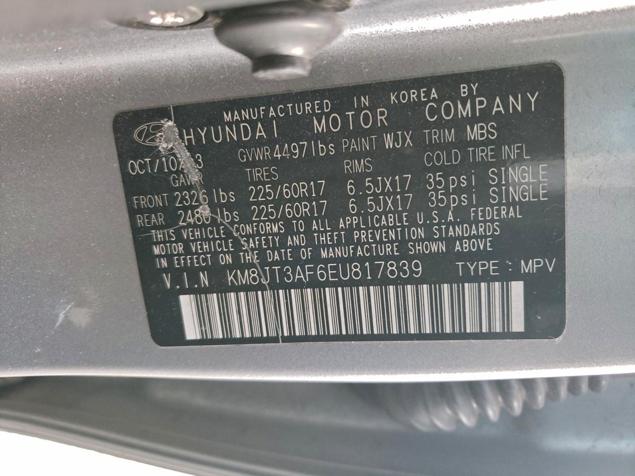 2014 Hyundai Tucson Gls Silver vin: KM8JT3AF6EU817839