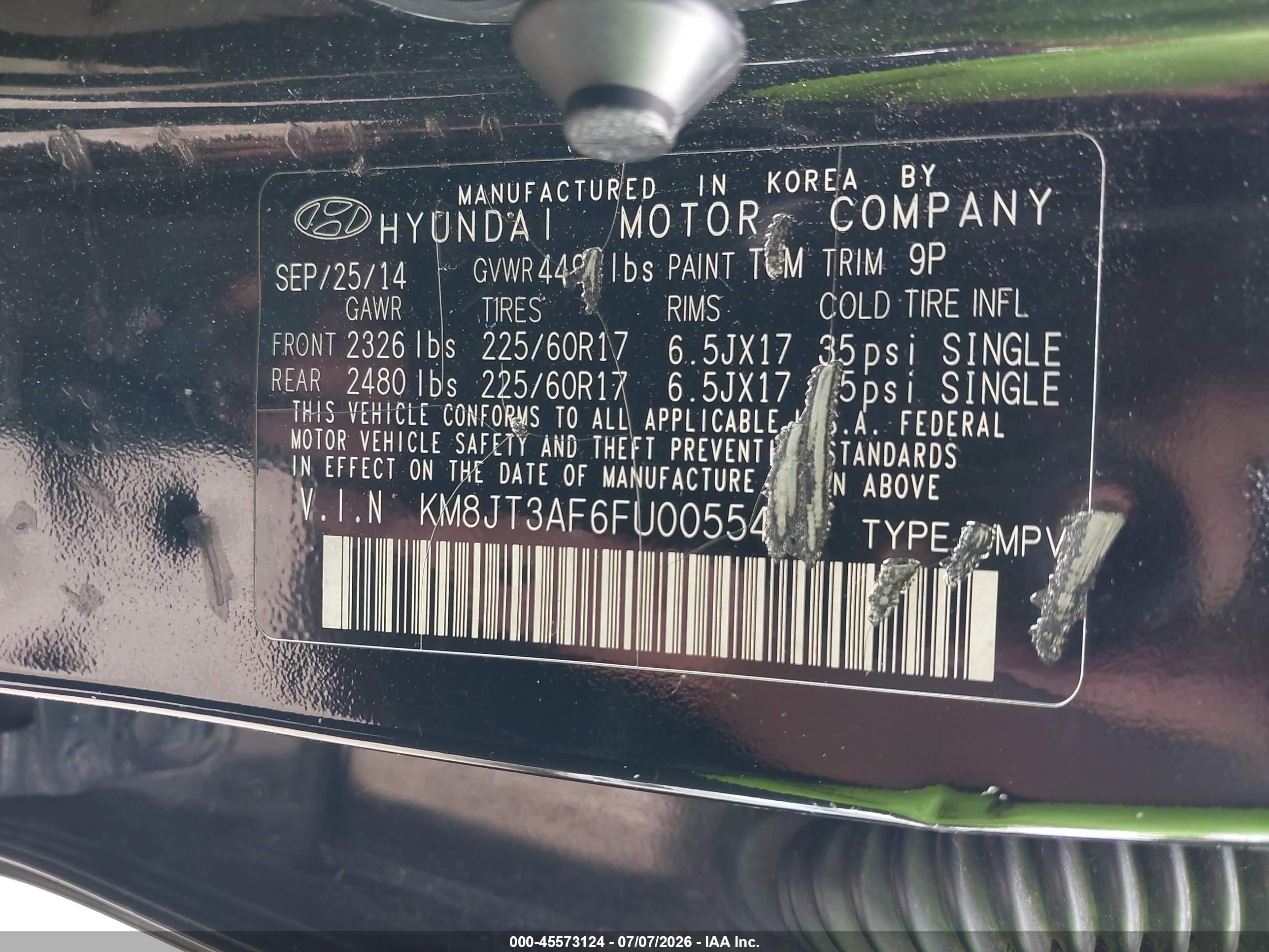 2015 Hyundai Tucson Gls Черный vin: KM8JT3AF6FU005541