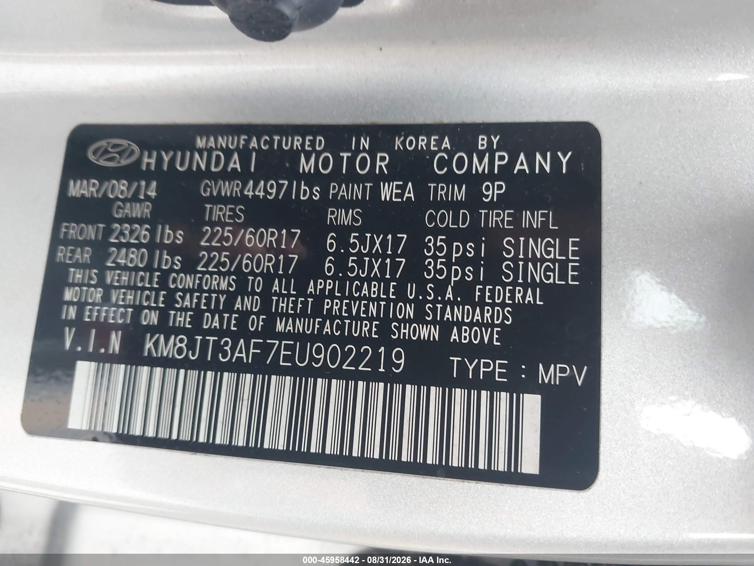2014 Hyundai Tucson Gls Silver vin: KM8JT3AF7EU902219
