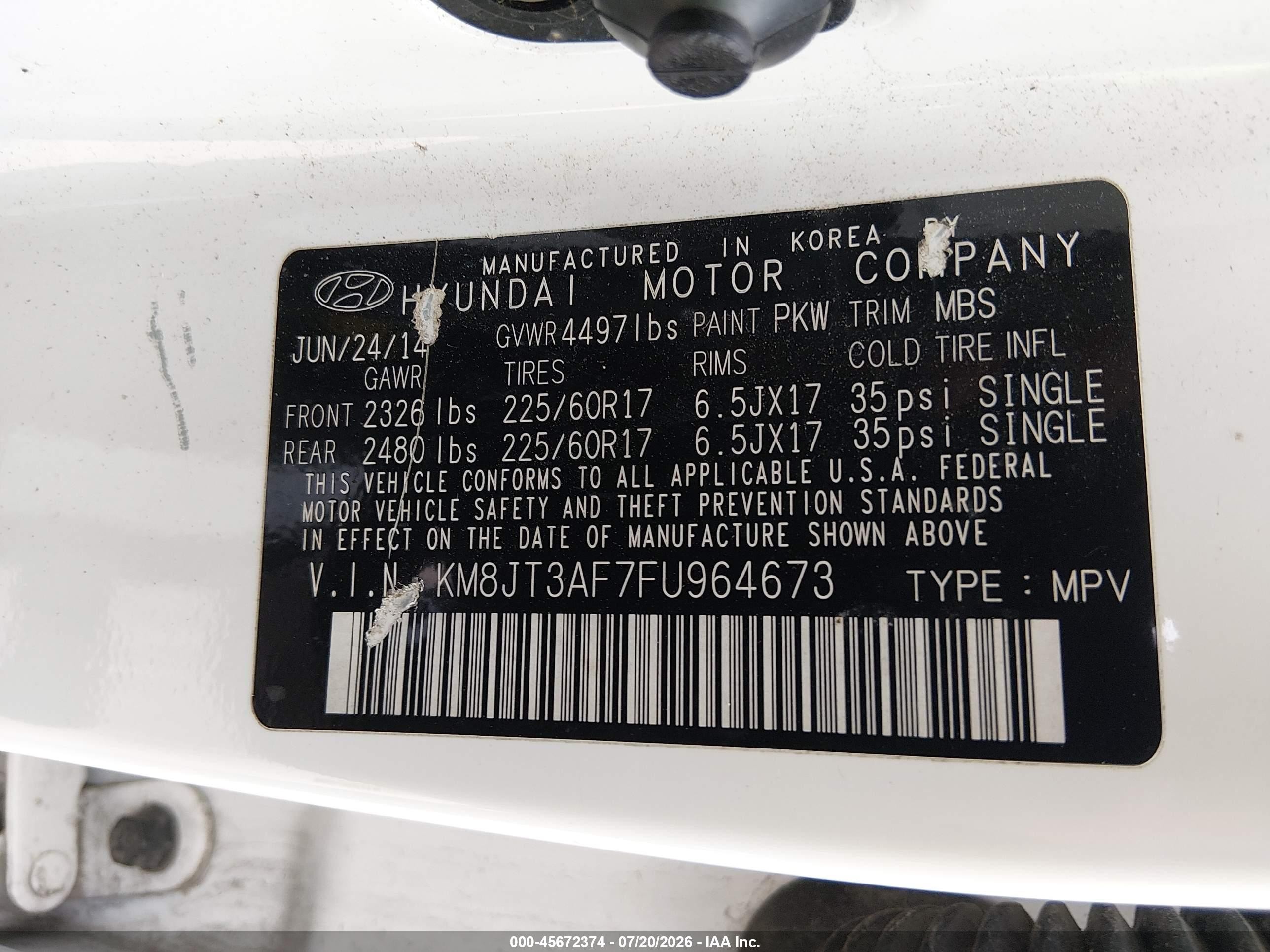 2015 Hyundai Tucson Gls Белый vin: KM8JT3AF7FU964673