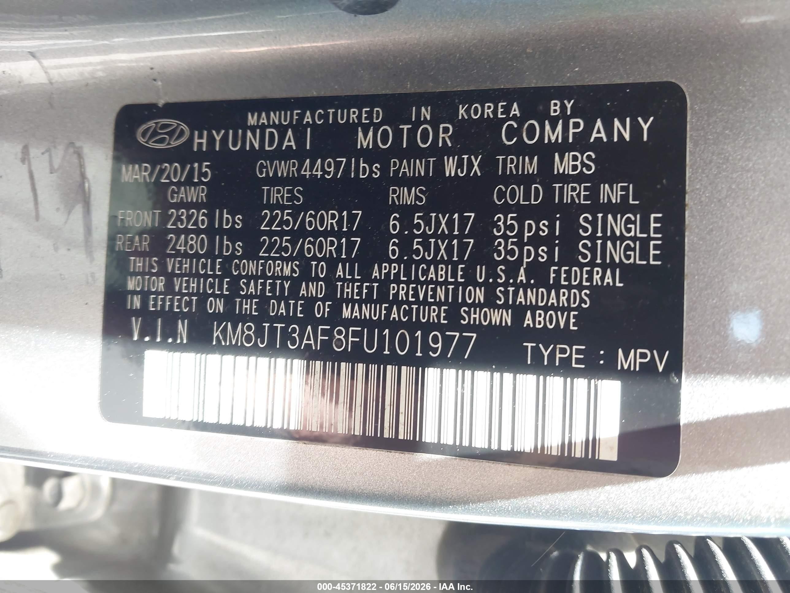 2015 Hyundai Tucson Gls Silver vin: KM8JT3AF8FU101977
