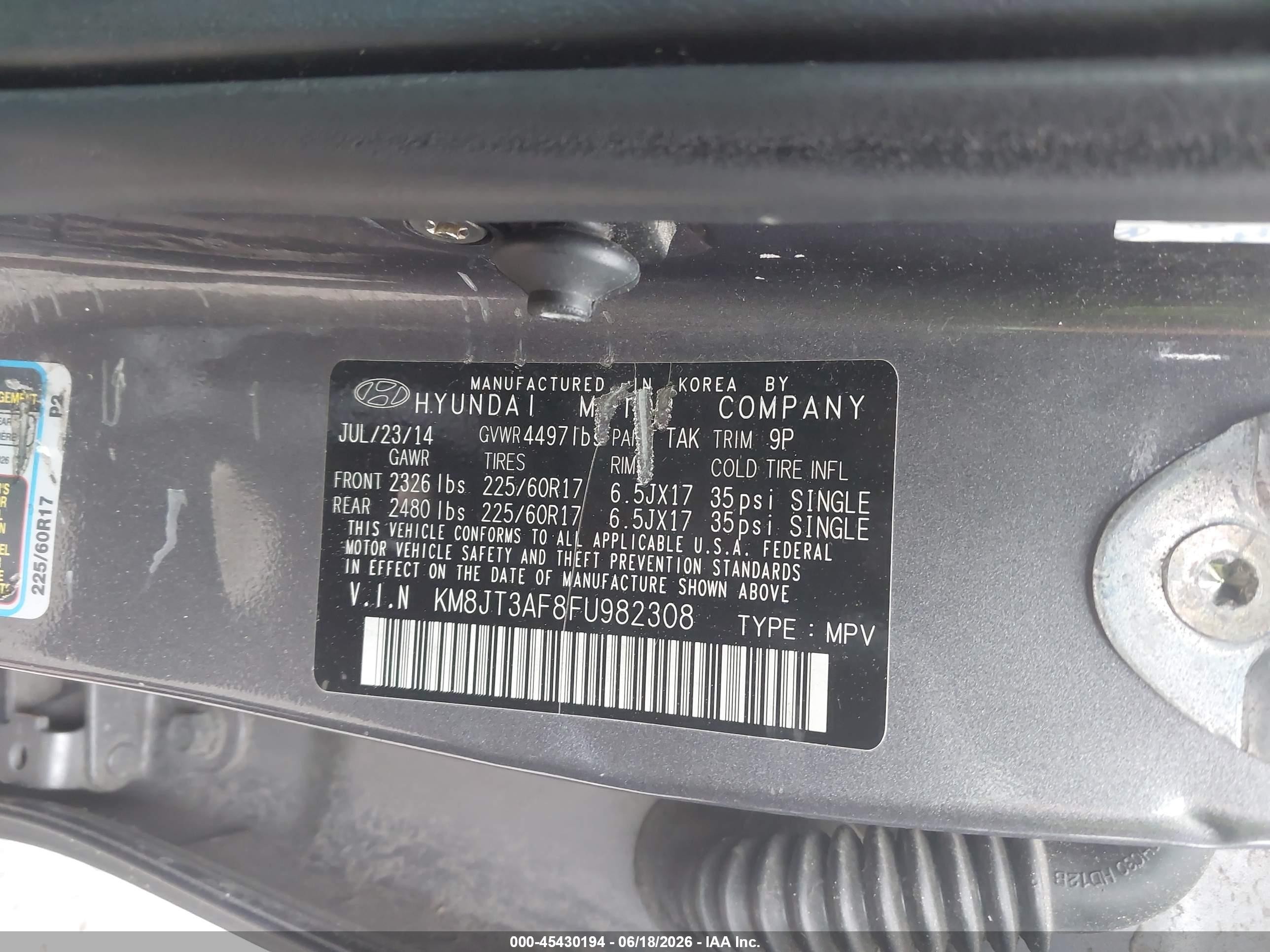 2015 Hyundai Tucson Gls Серый vin: KM8JT3AF8FU982308
