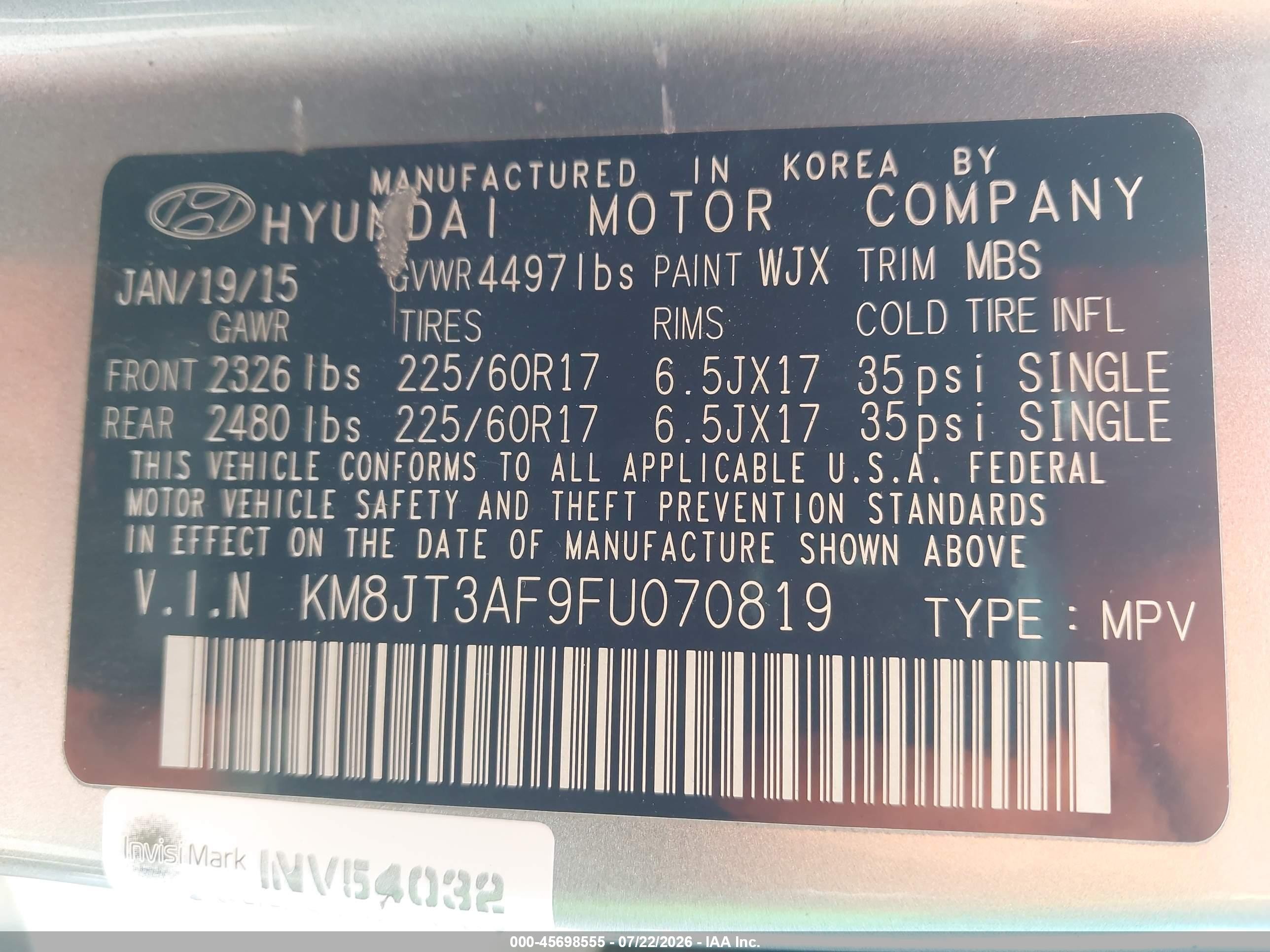 2015 Hyundai Tucson Gls Silver vin: KM8JT3AF9FU070819