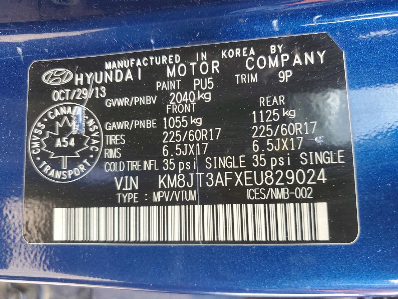 2014 Hyundai Tucson Gls Blue vin: KM8JT3AFXEU829024