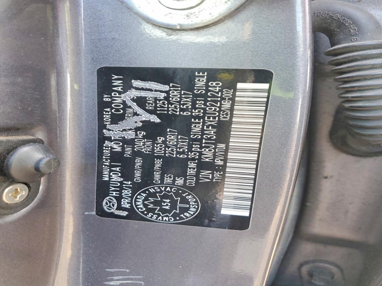 2014 Hyundai Tucson Gls Gray vin: KM8JT3AFXEU921248
