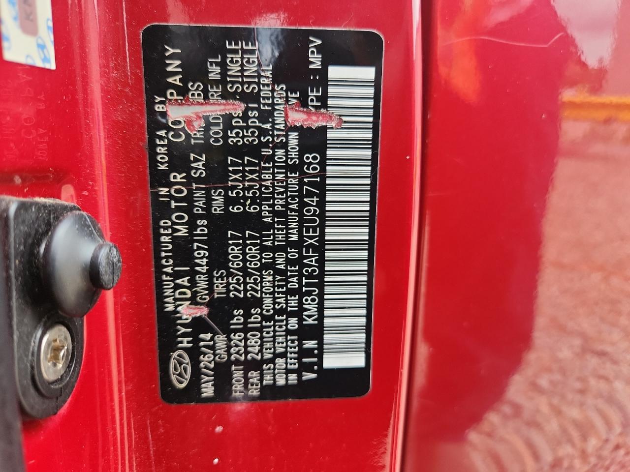 2014 Hyundai Tucson Gls Red vin: KM8JT3AFXEU947168