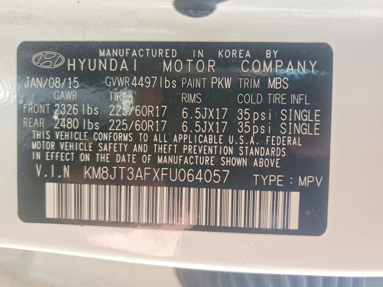 2015 Hyundai Tucson Gls Белый vin: KM8JT3AFXFU064057