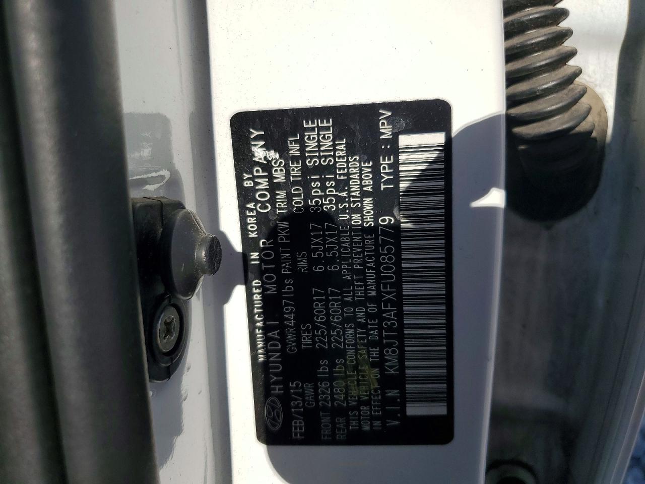 2015 Hyundai Tucson Gls White vin: KM8JT3AFXFU085779