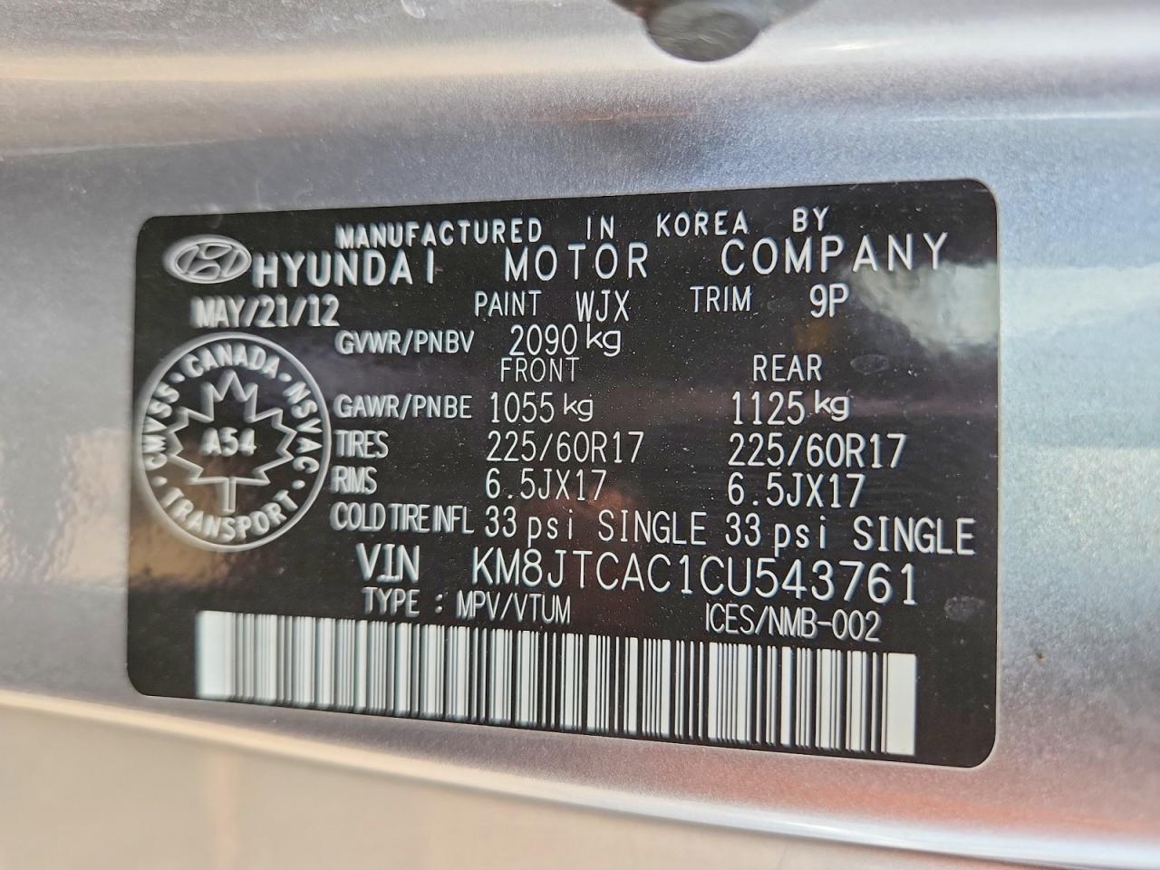 2012 Hyundai Tucson Gl Gray vin: KM8JTCAC1CU543761