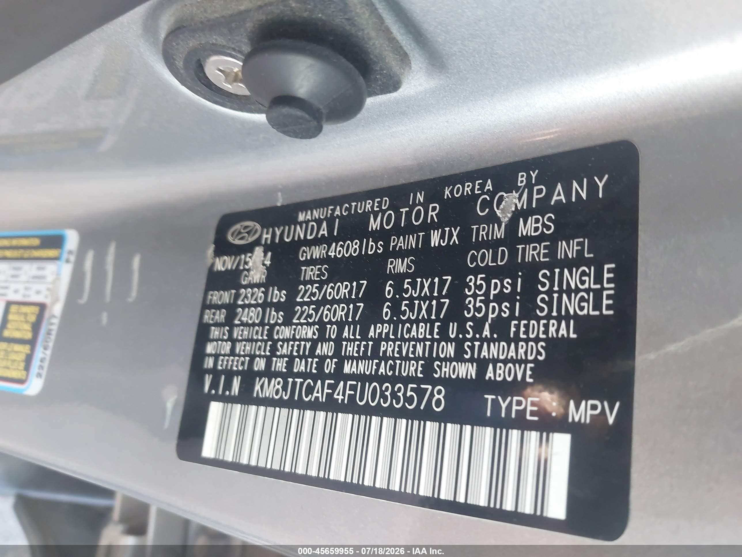 2015 Hyundai Tucson Gls Silver vin: KM8JTCAF4FU033578