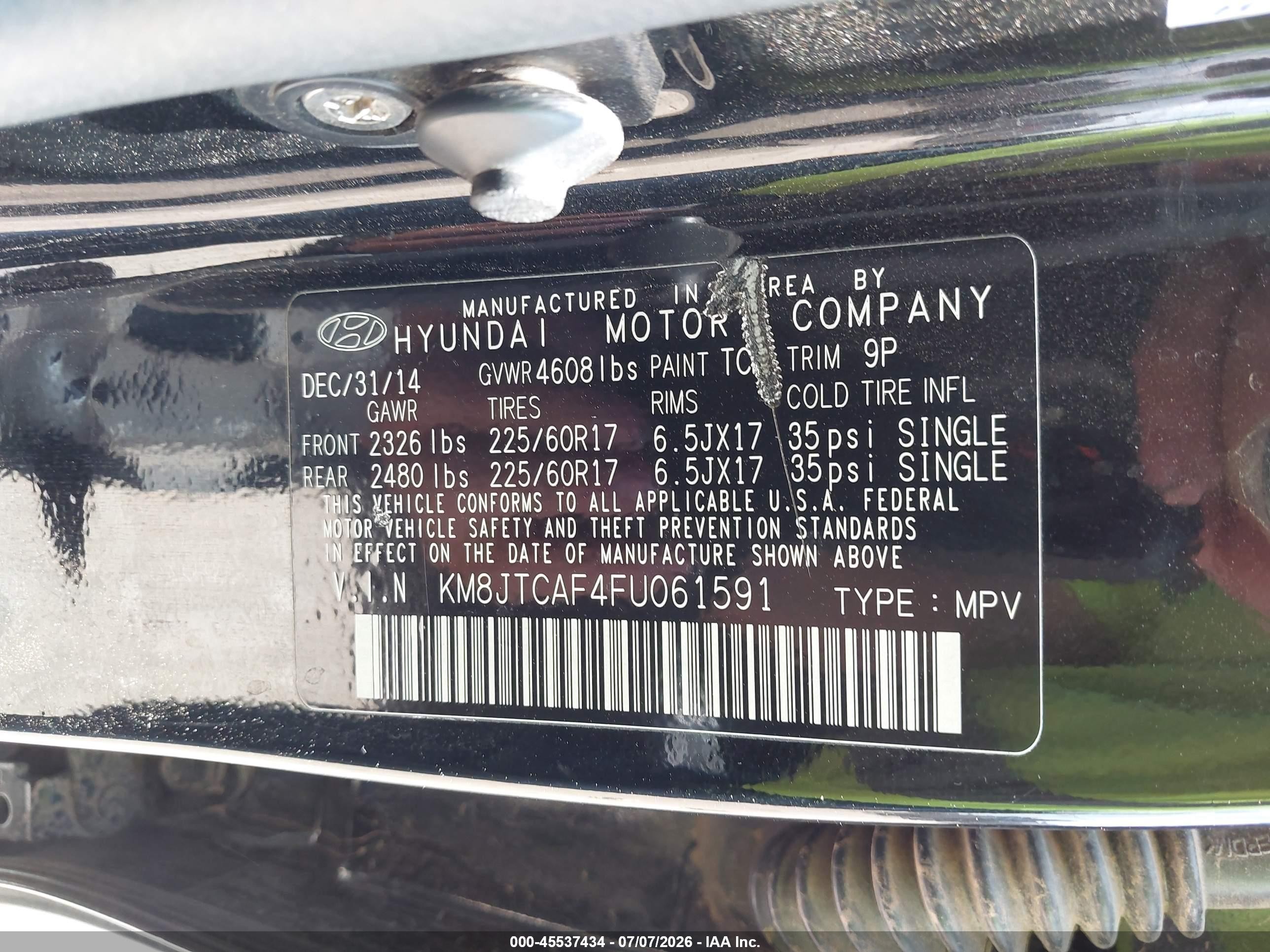 2015 Hyundai Tucson Gls Black vin: KM8JTCAF4FU061591