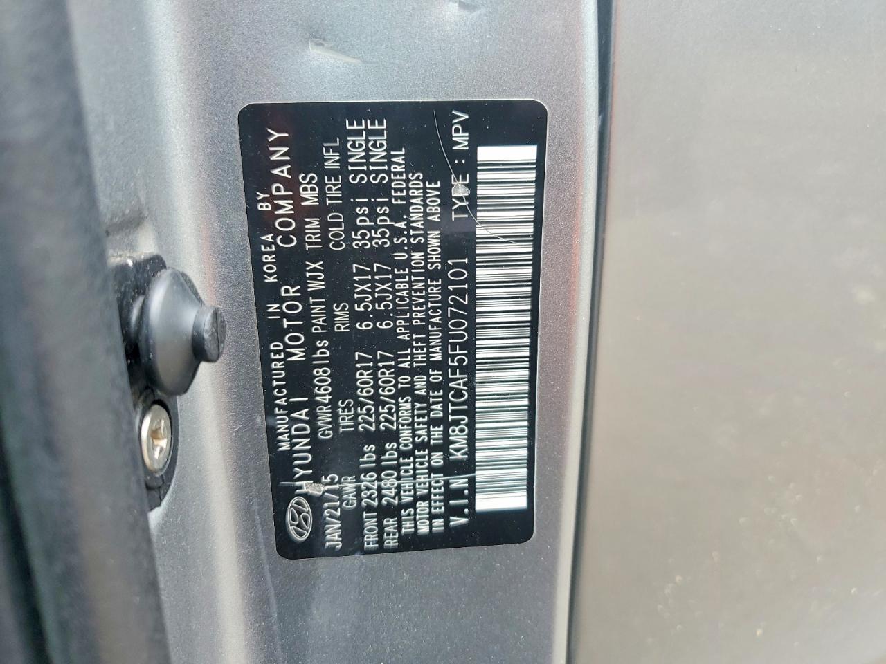 2015 Hyundai Tucson Gls Gray vin: KM8JTCAF5FU072101
