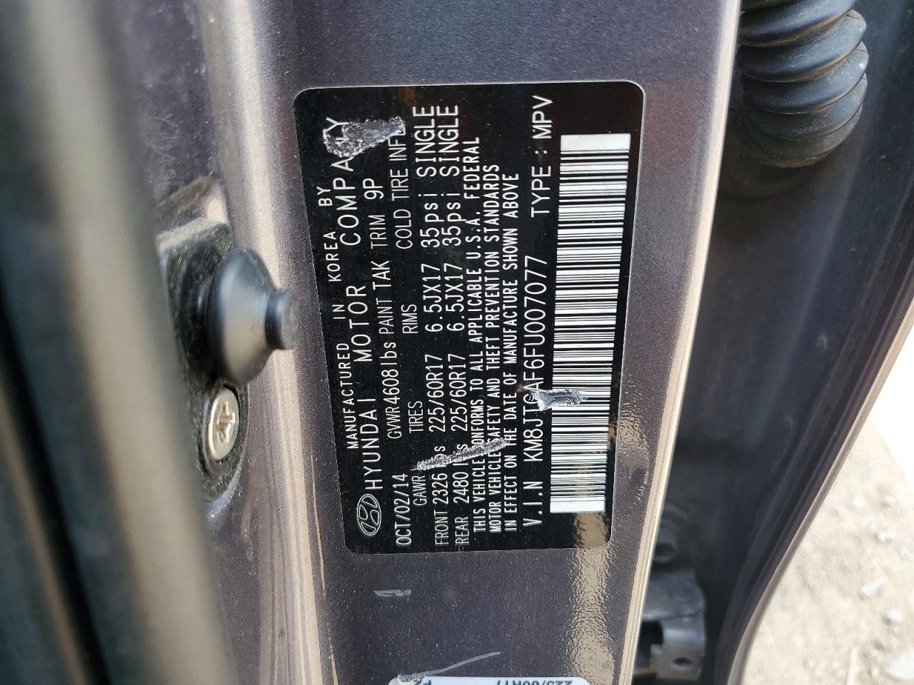 2015 Hyundai Tucson Gls Gray vin: KM8JTCAF6FU007077