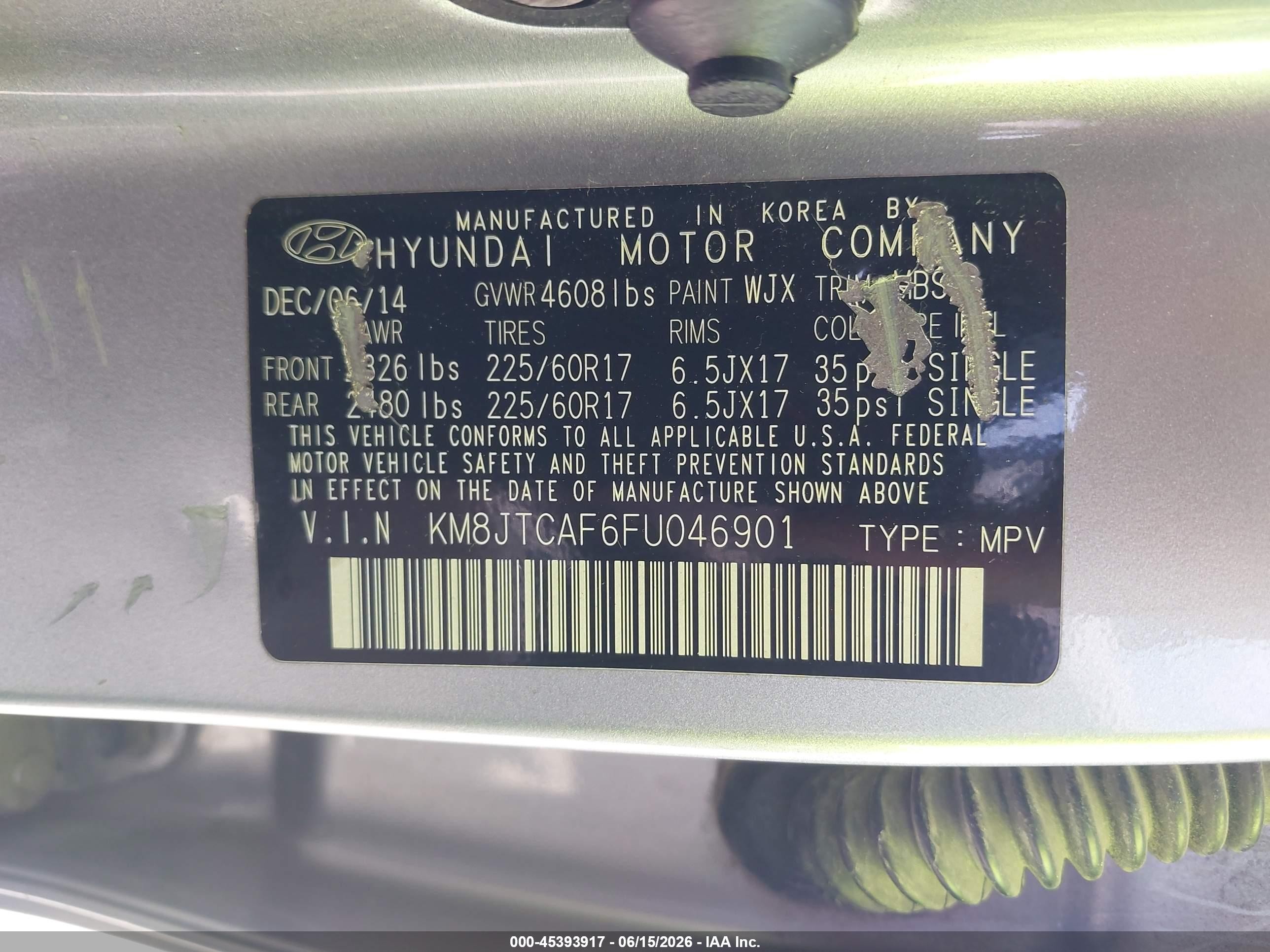 2015 Hyundai Tucson Gls Silver vin: KM8JTCAF6FU046901