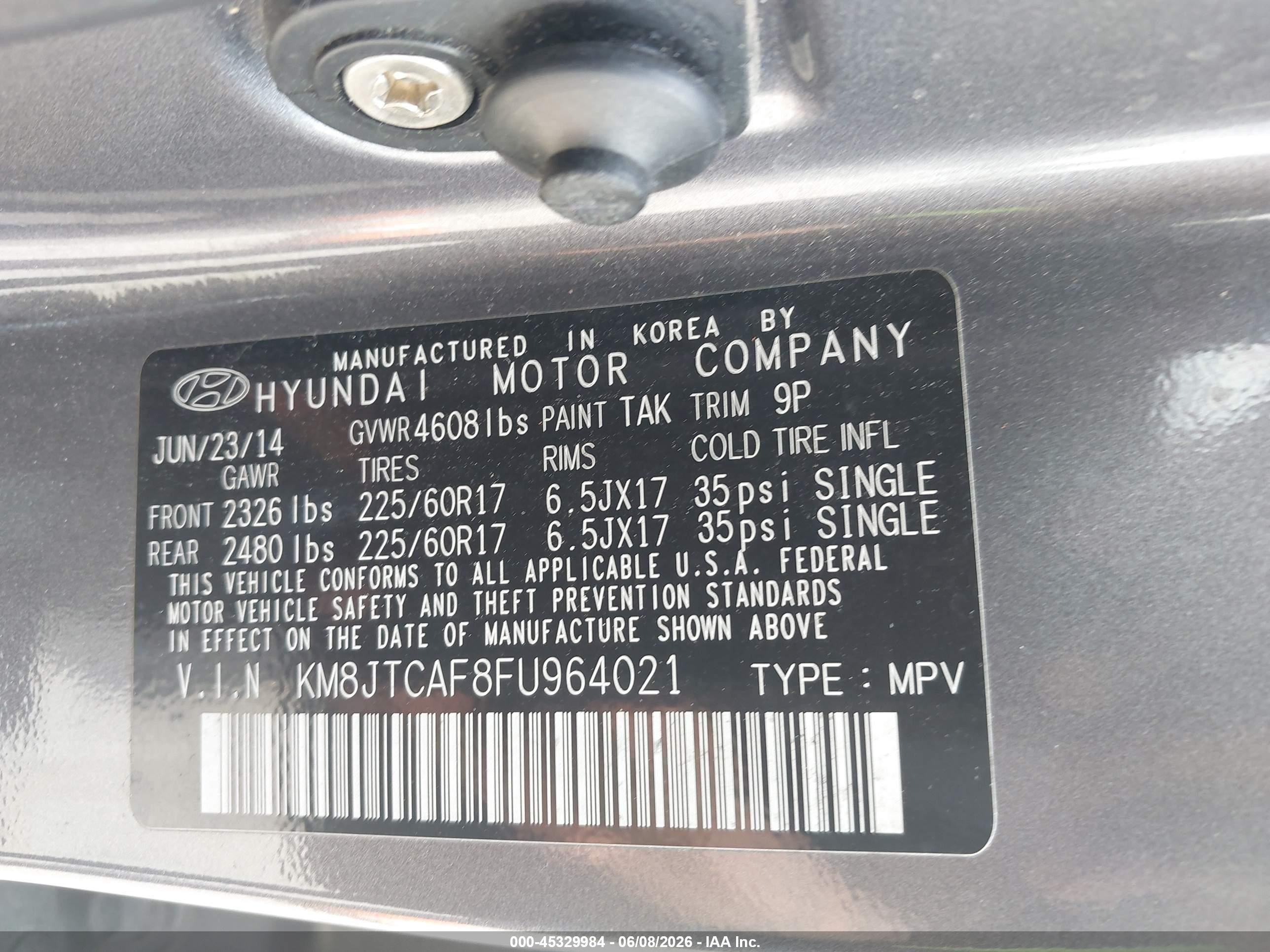 2015 Hyundai Tucson Gls Серый vin: KM8JTCAF8FU964021
