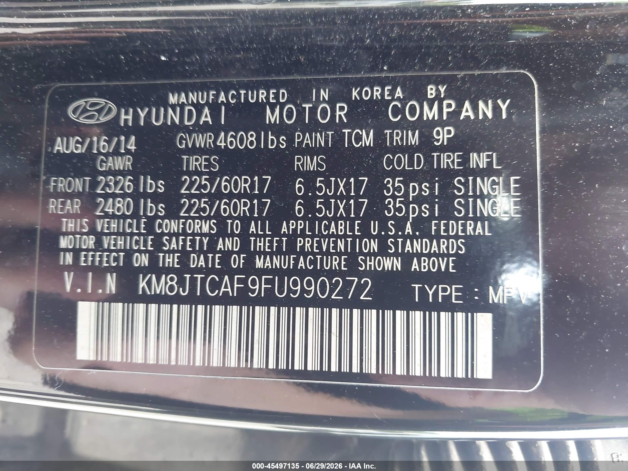 2015 Hyundai Tucson Gls Black vin: KM8JTCAF9FU990272