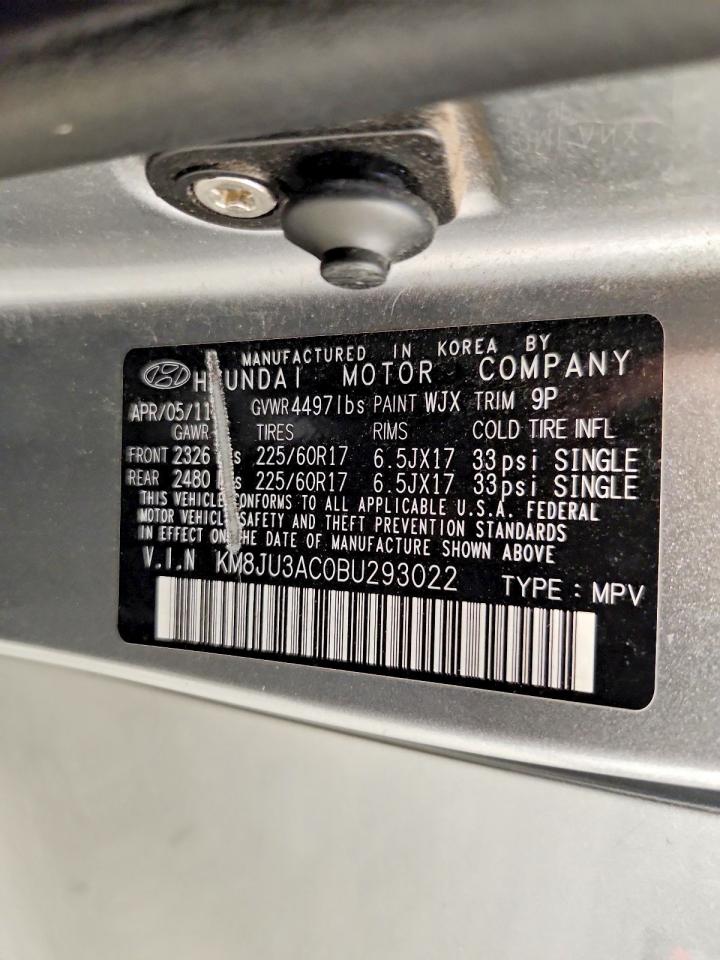 2011 Hyundai Tucson Gls Silver vin: KM8JU3AC0BU293022