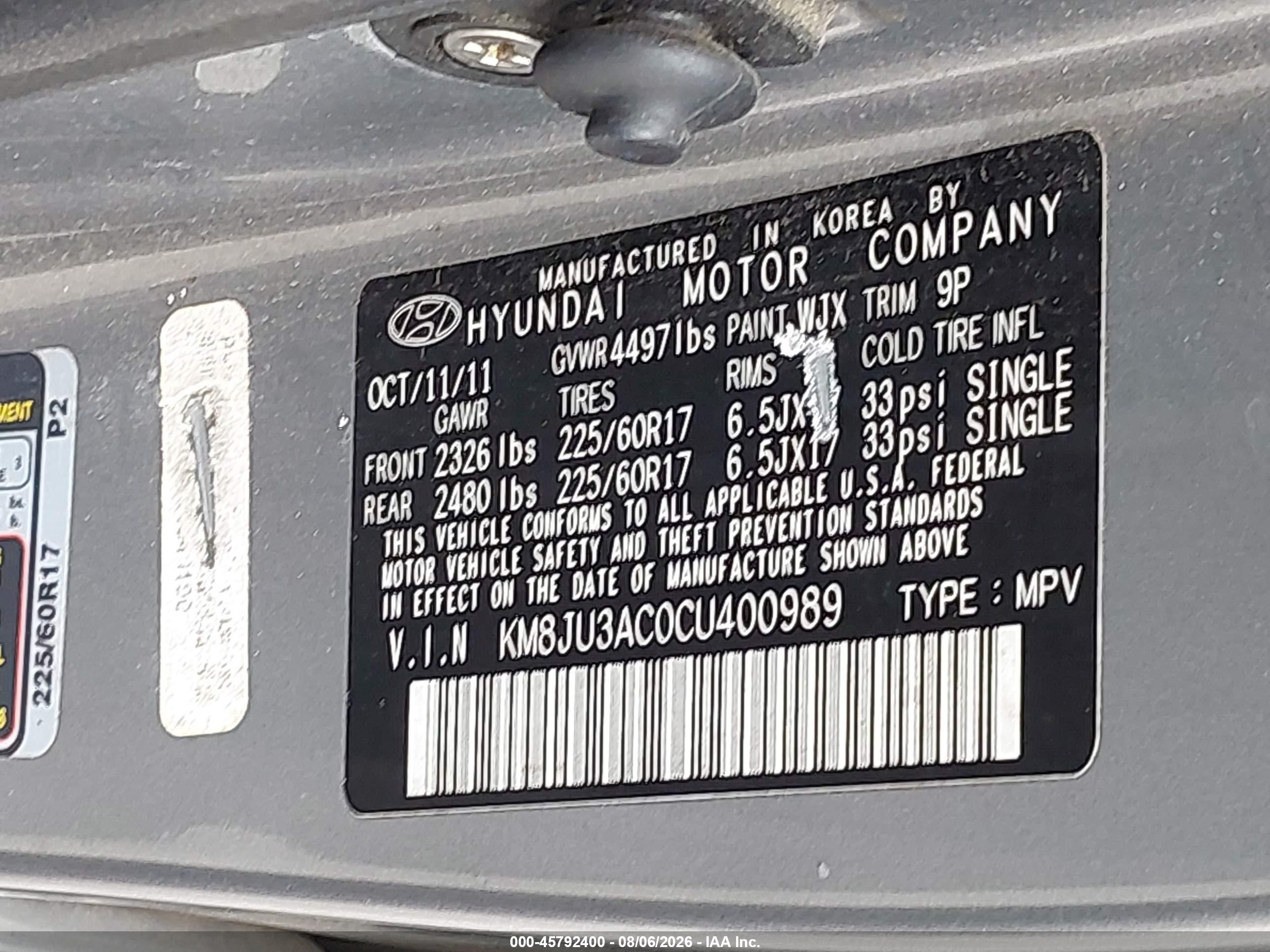 2012 Hyundai Tucson Gls Silver vin: KM8JU3AC0CU400989