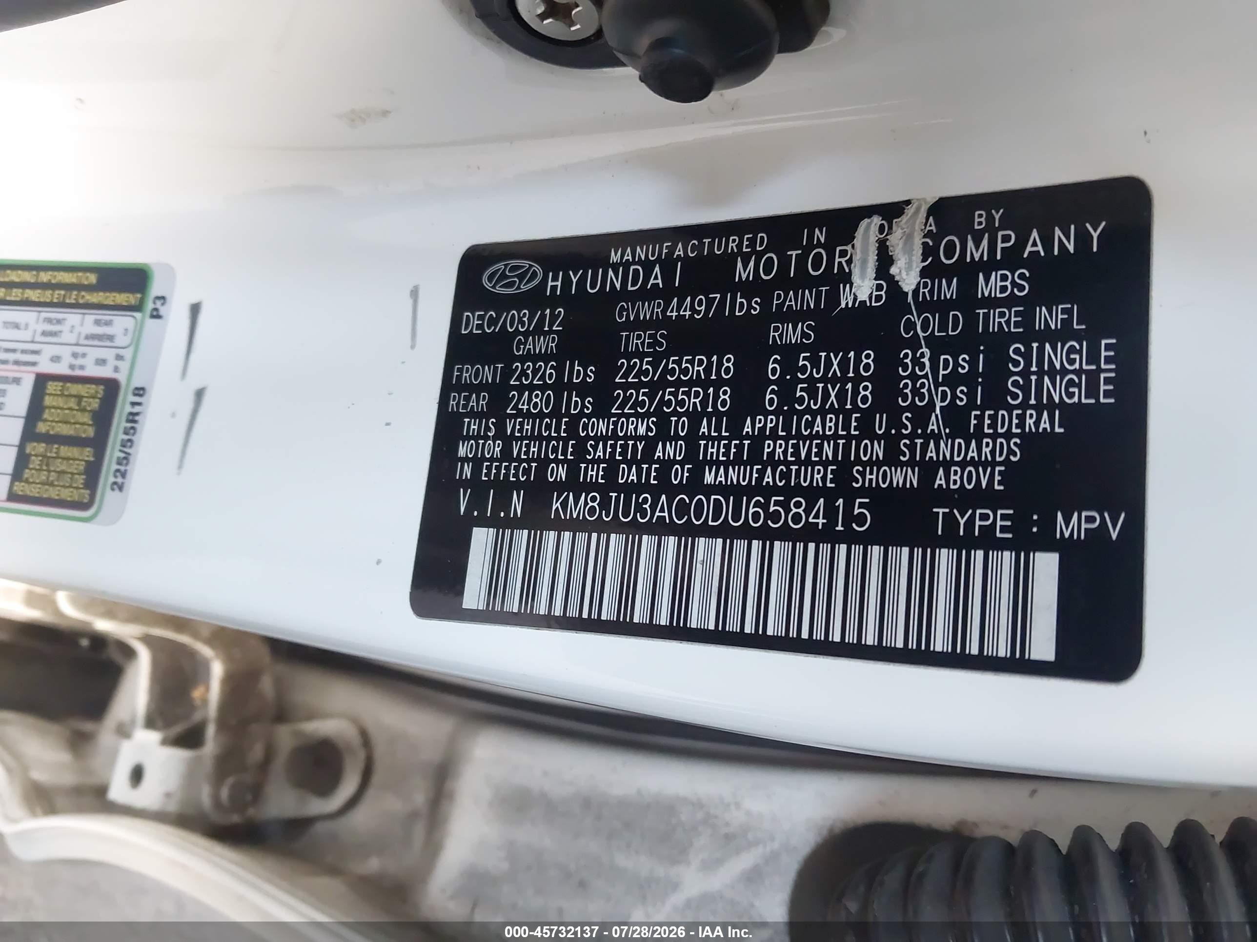 2013 Hyundai Tucson Limited White vin: KM8JU3AC0DU658415