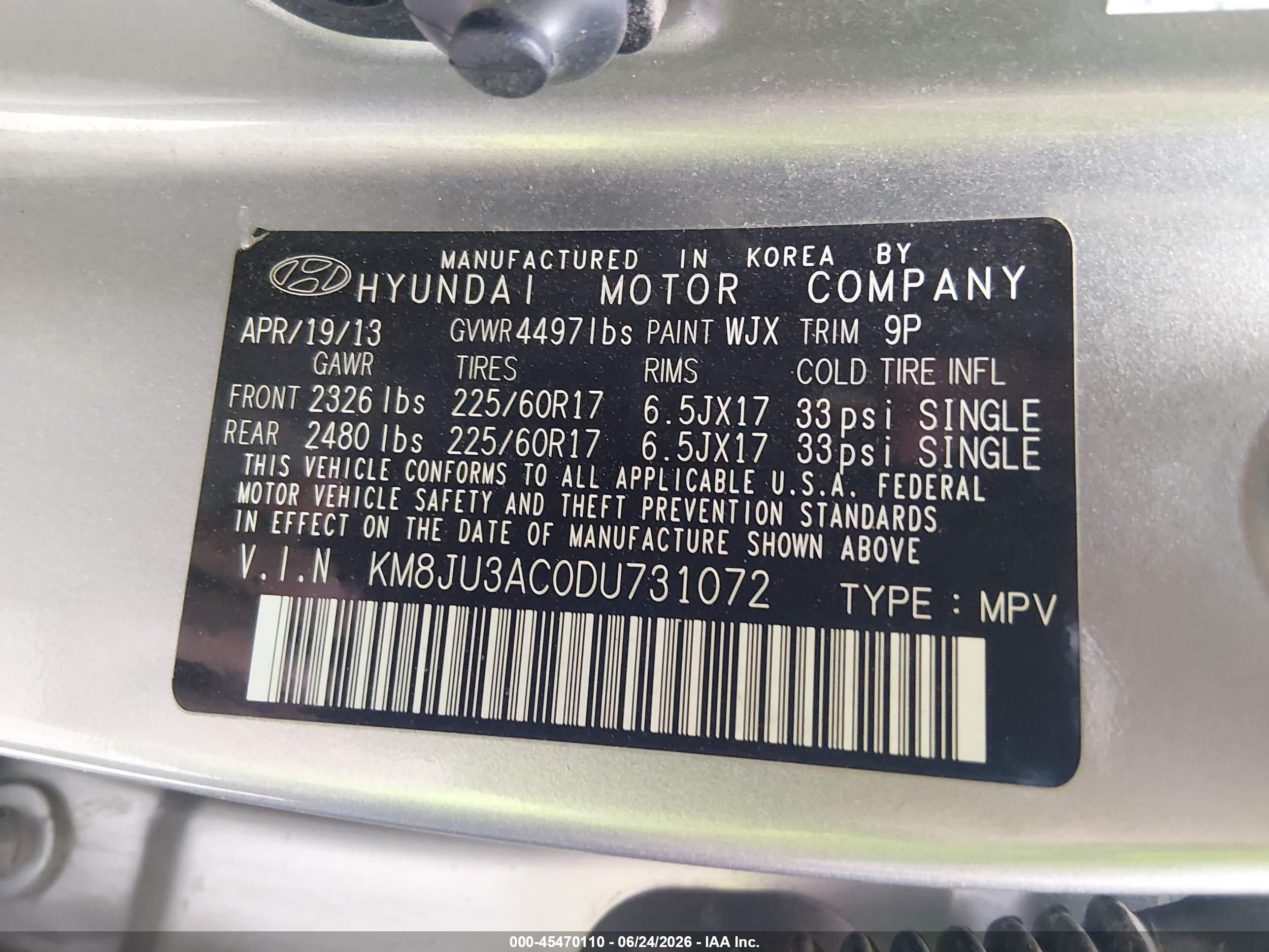 2013 Hyundai Tucson Gls Gray vin: KM8JU3AC0DU731072