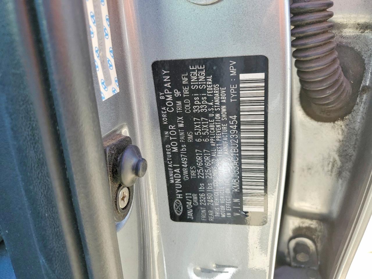 2011 Hyundai Tucson Gls Silver vin: KM8JU3AC1BU239454