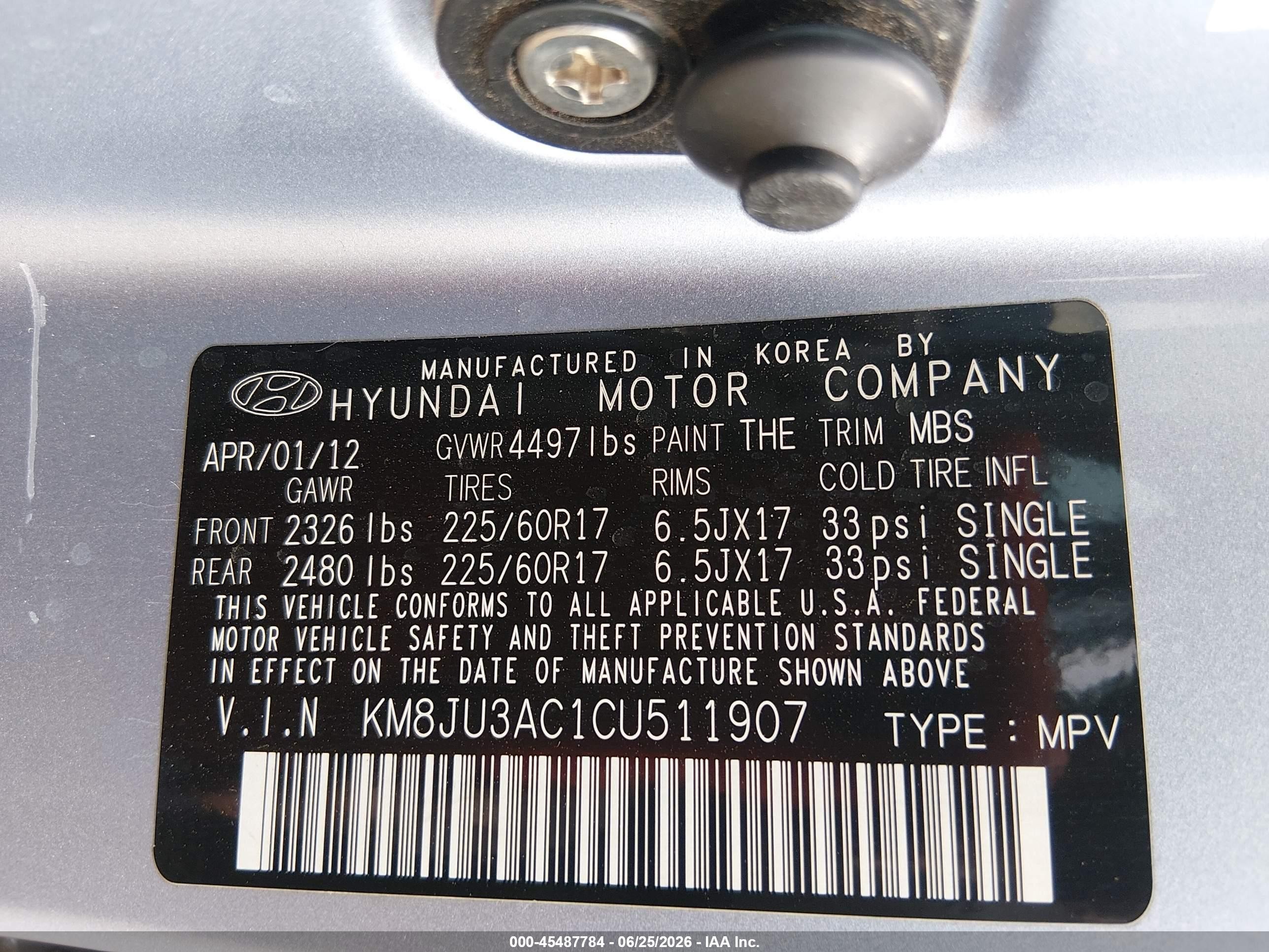2012 Hyundai Tucson Gls Blue vin: KM8JU3AC1CU511907