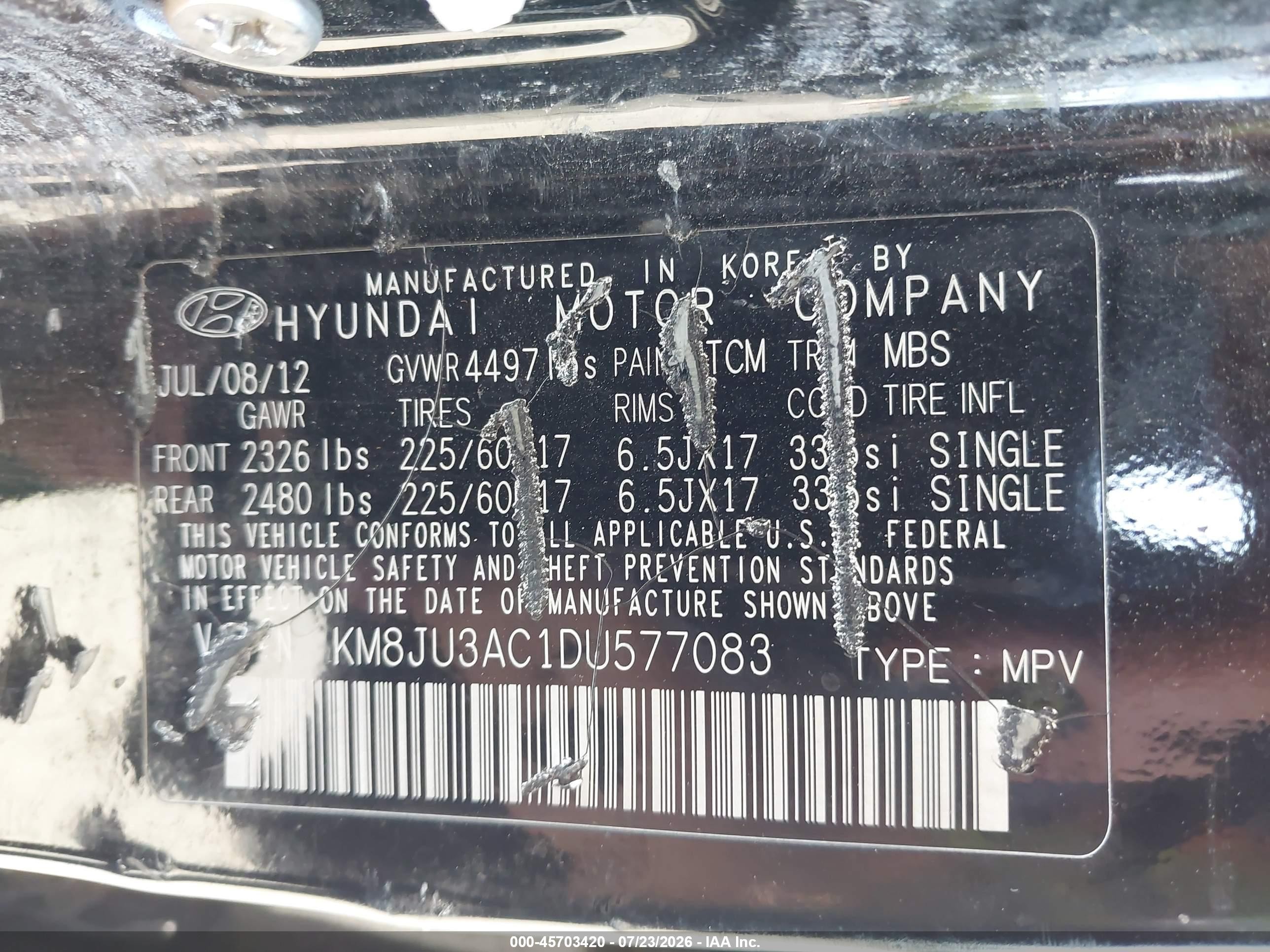 2013 Hyundai Tucson Gls Black vin: KM8JU3AC1DU577083