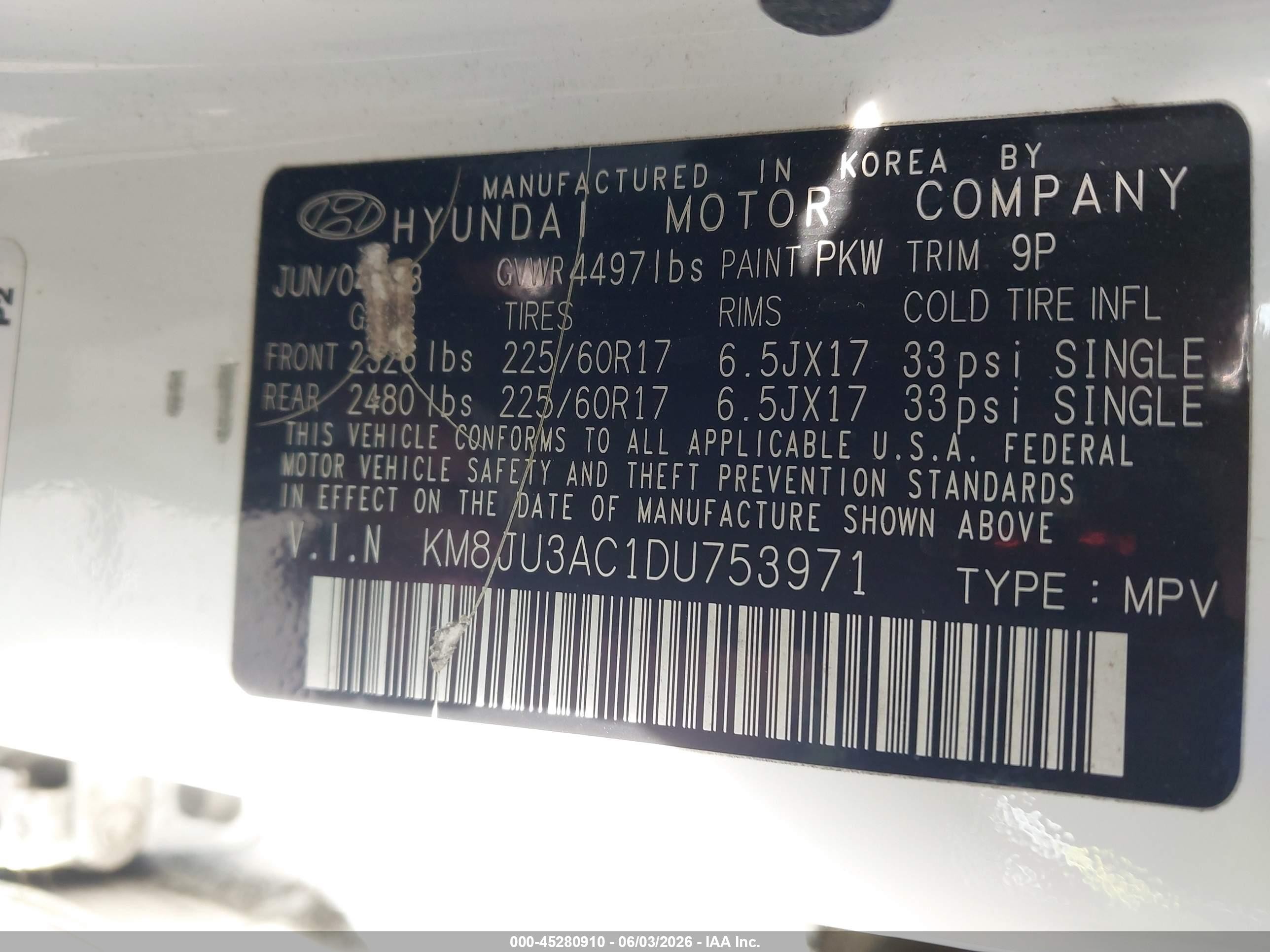 2013 Hyundai Tucson Gls White vin: KM8JU3AC1DU753971