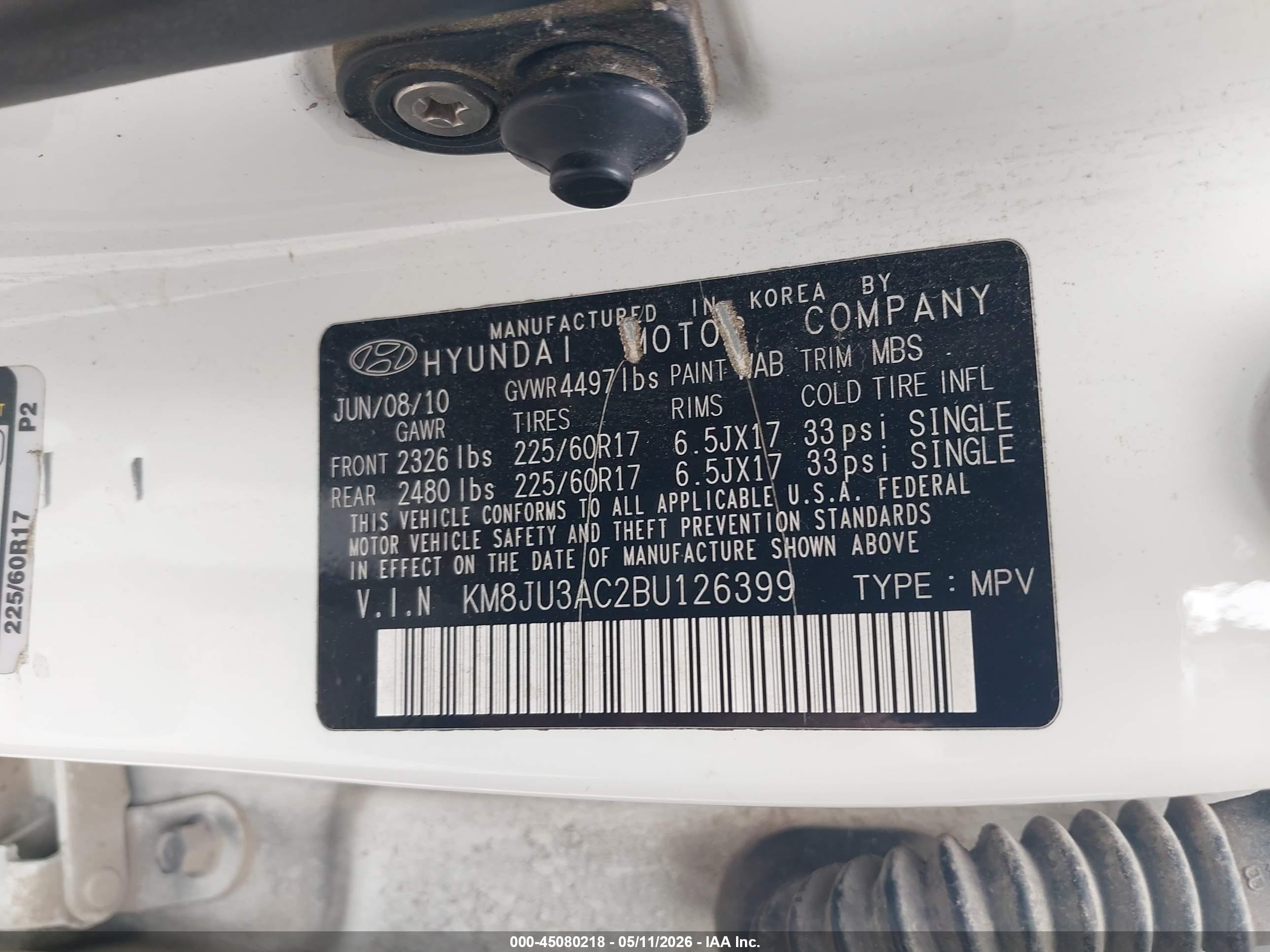 2011 Hyundai Tucson Gls White vin: KM8JU3AC2BU126399
