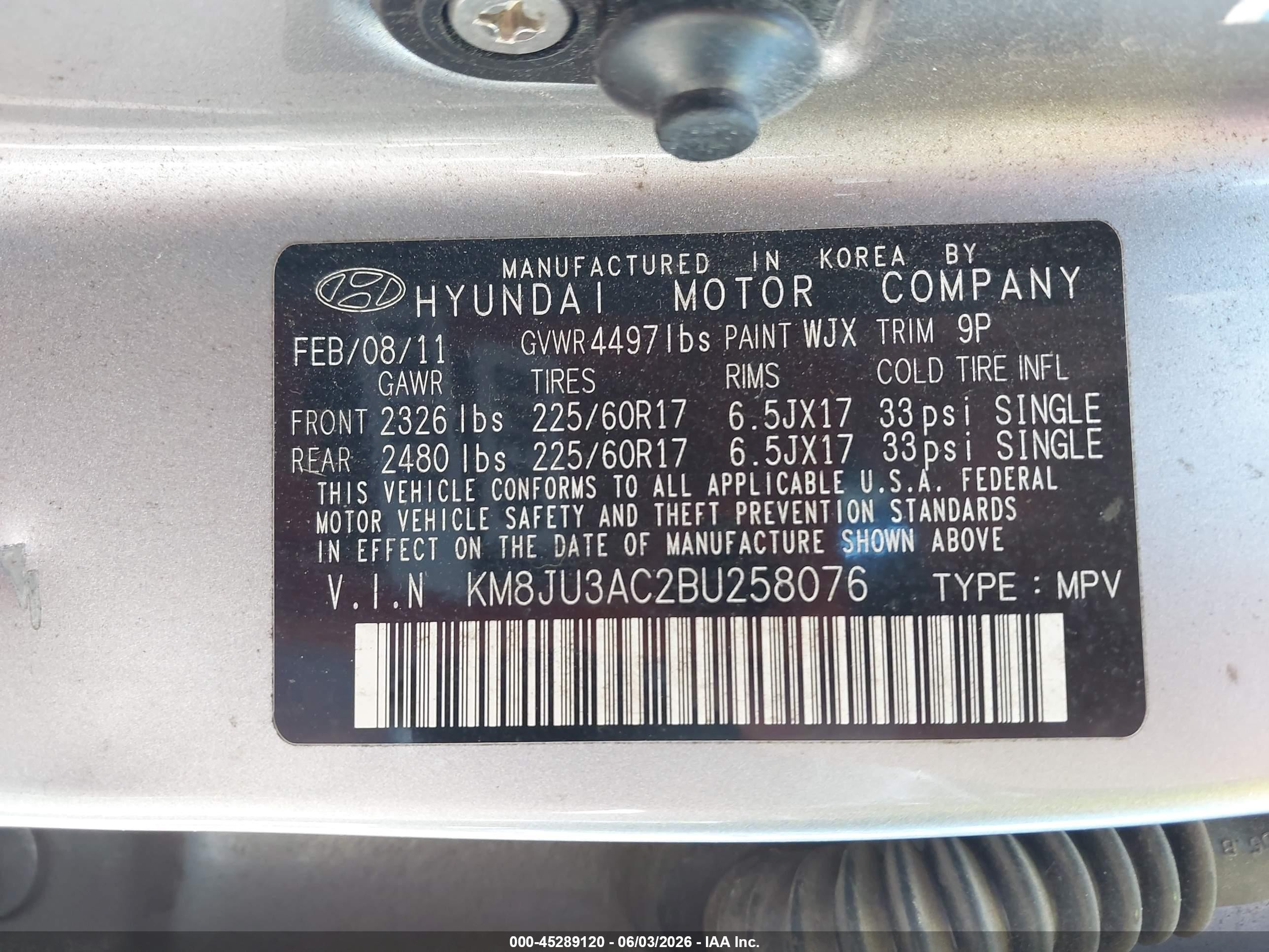 2011 Hyundai Tucson Gls Silver vin: KM8JU3AC2BU258076