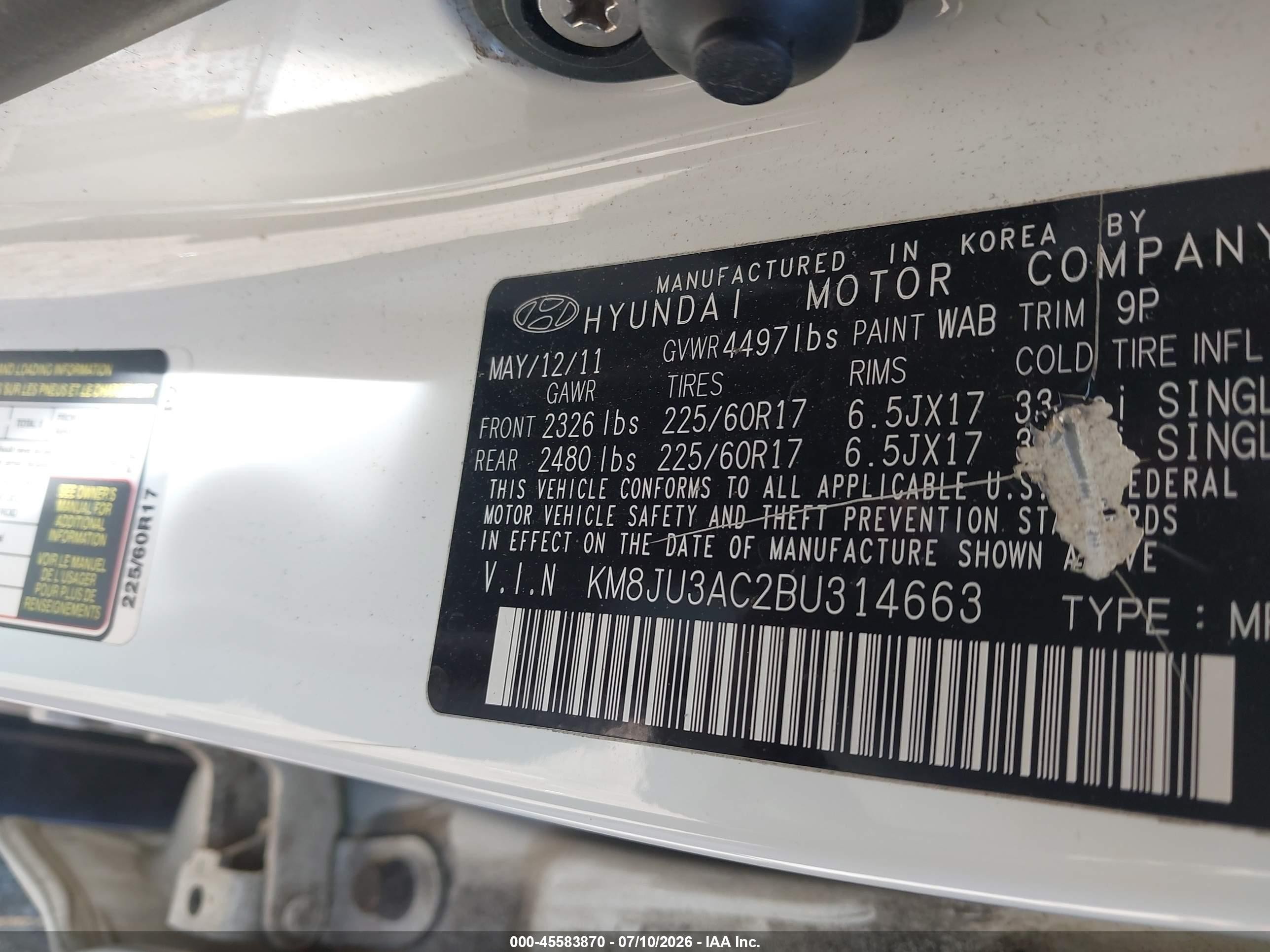 2011 Hyundai Tucson Gls White vin: KM8JU3AC2BU314663