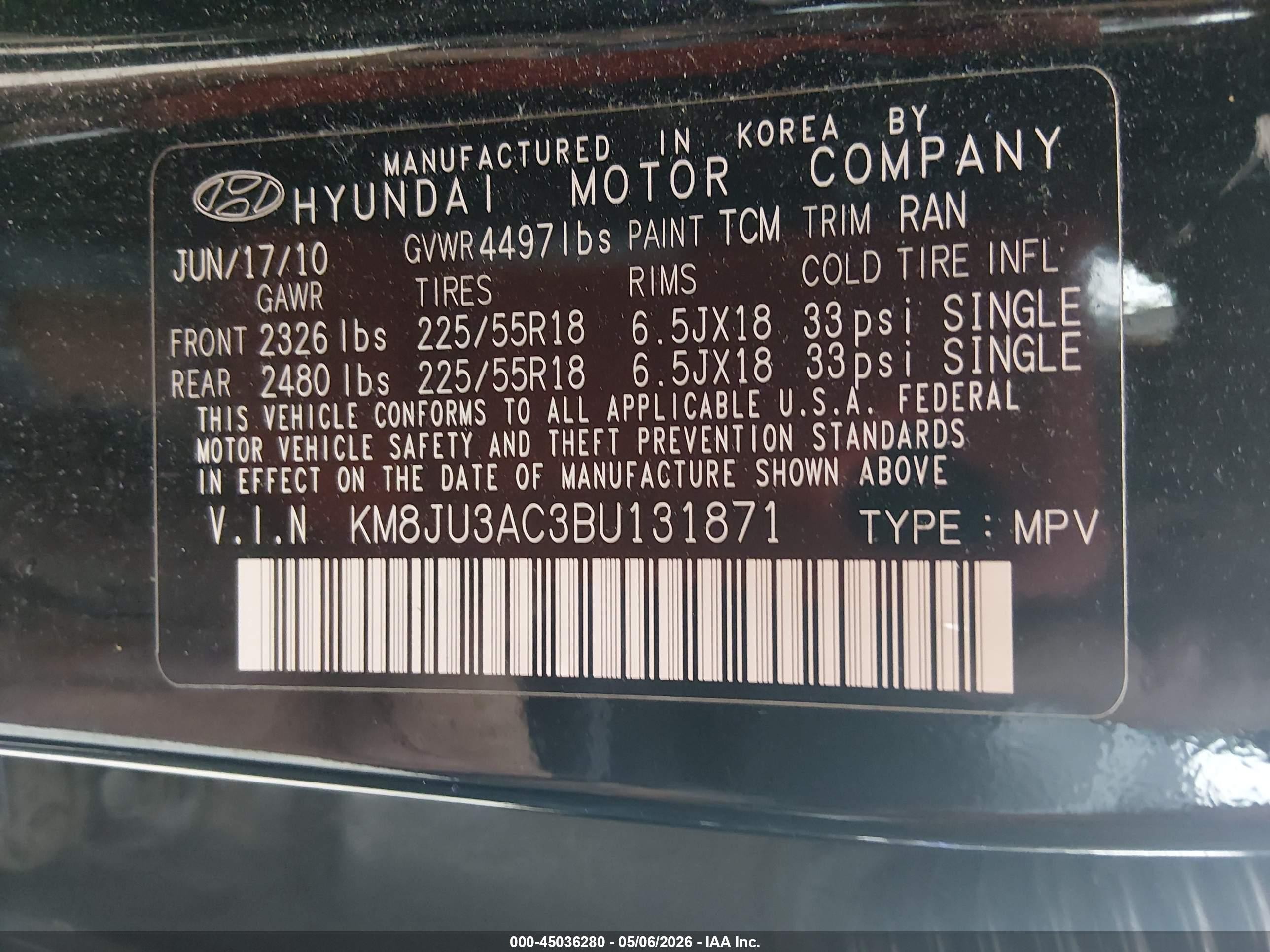 2011 Hyundai Tucson Limited Black vin: KM8JU3AC3BU131871