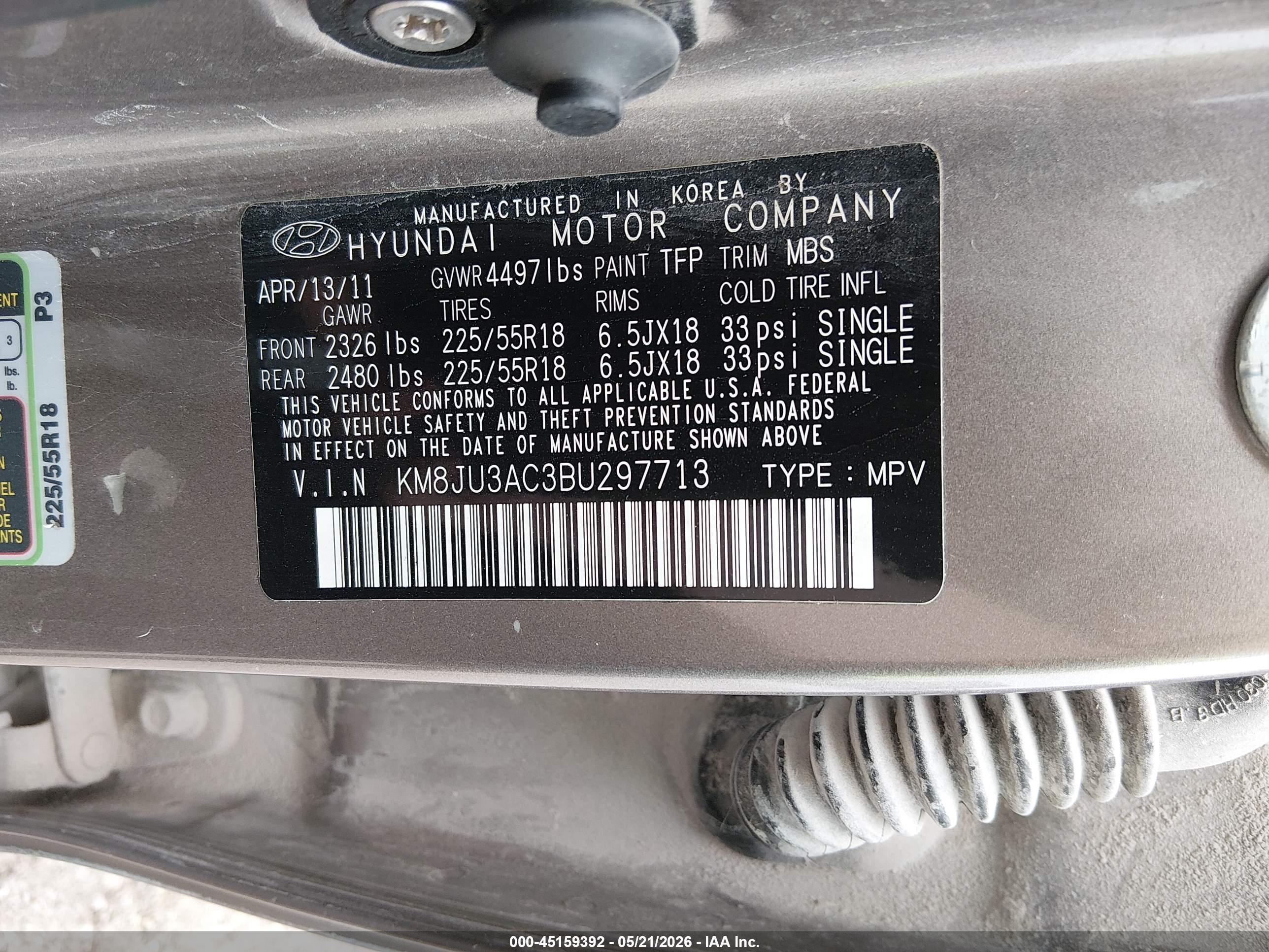 2011 Hyundai Tucson Limited Gold vin: KM8JU3AC3BU297713