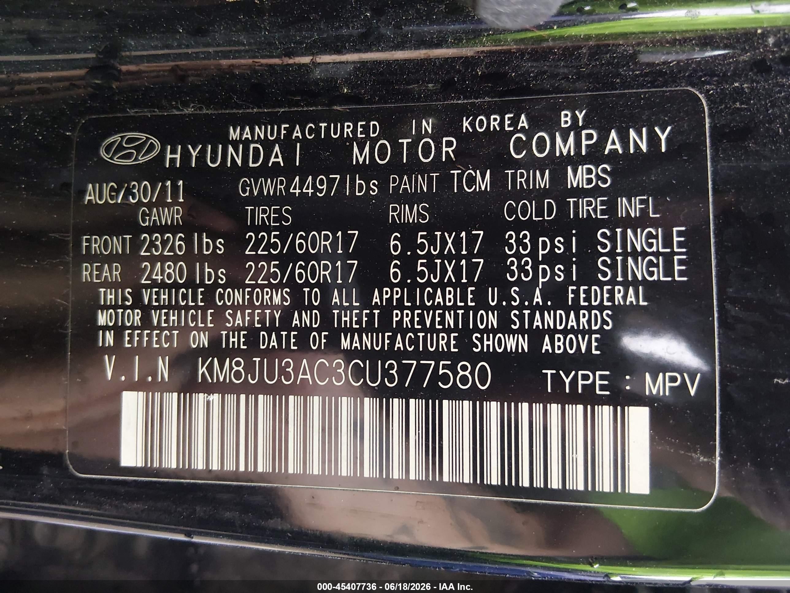 2012 Hyundai Tucson Gls Black vin: KM8JU3AC3CU377580