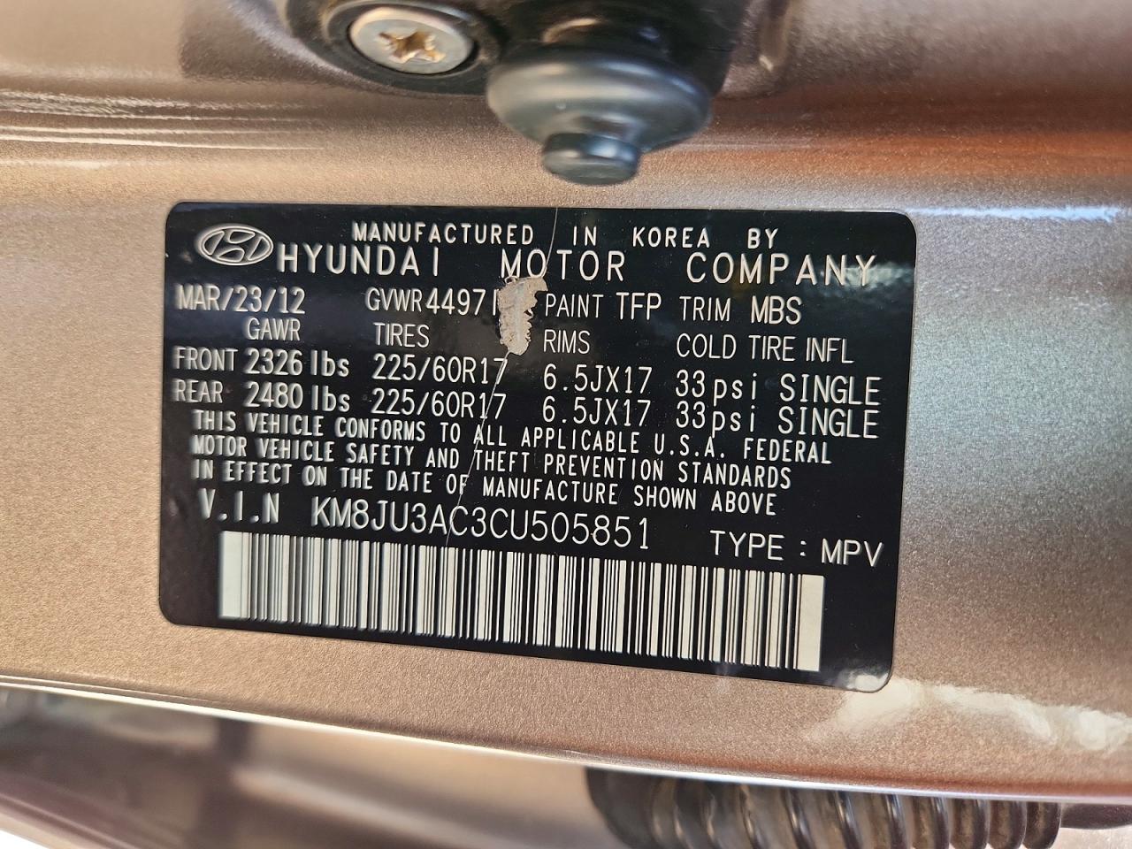 2012 Hyundai Tucson Gls Gray vin: KM8JU3AC3CU505851