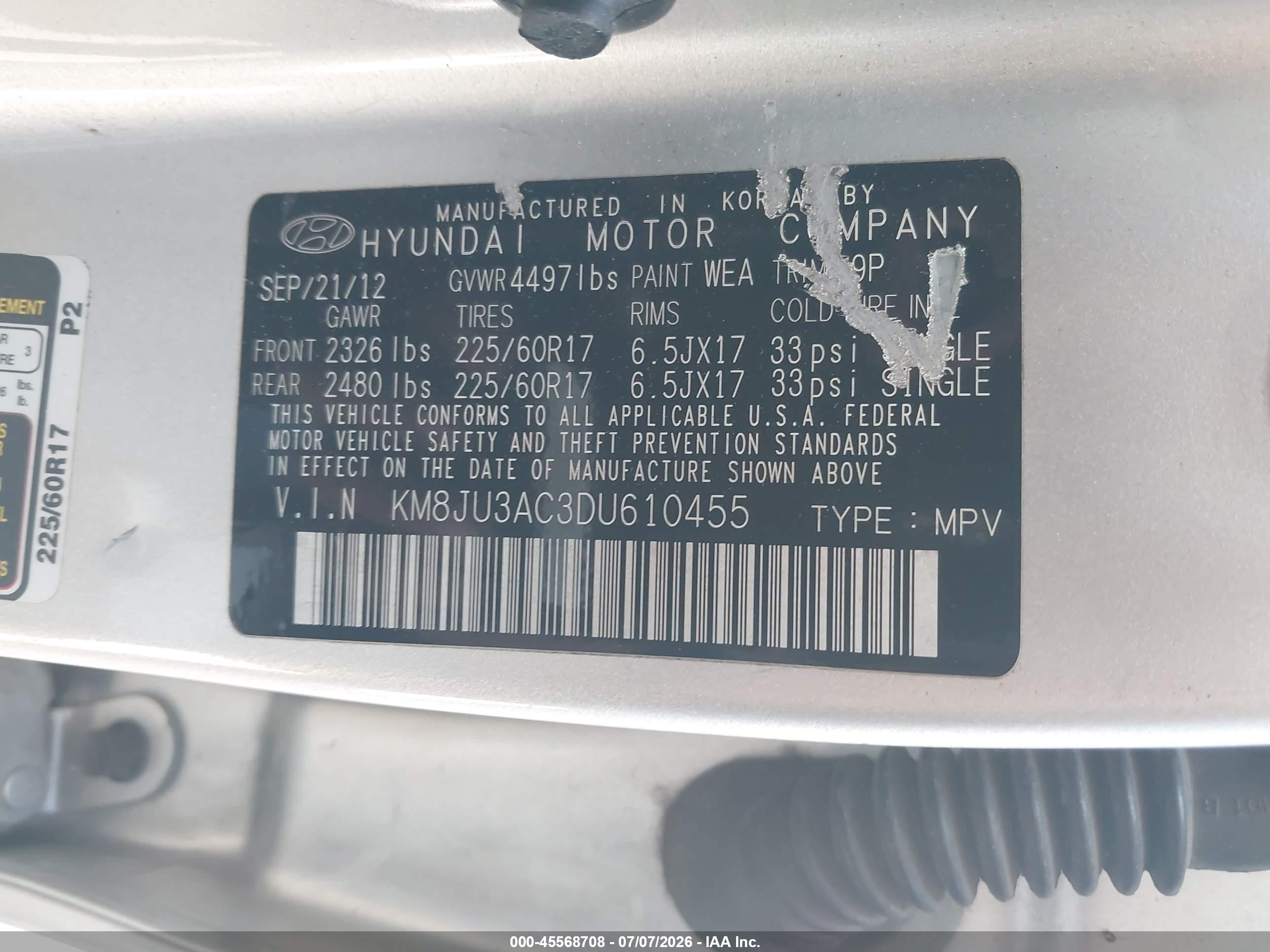 2013 Hyundai Tucson Gls Silver vin: KM8JU3AC3DU610455