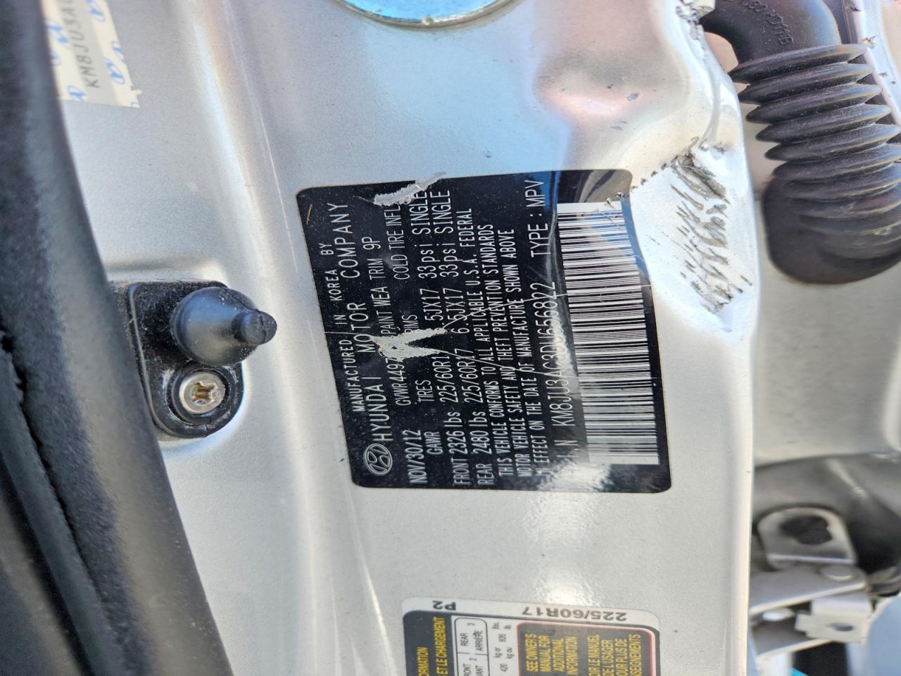 2013 Hyundai Tucson Gls Silver vin: KM8JU3AC3DU656822
