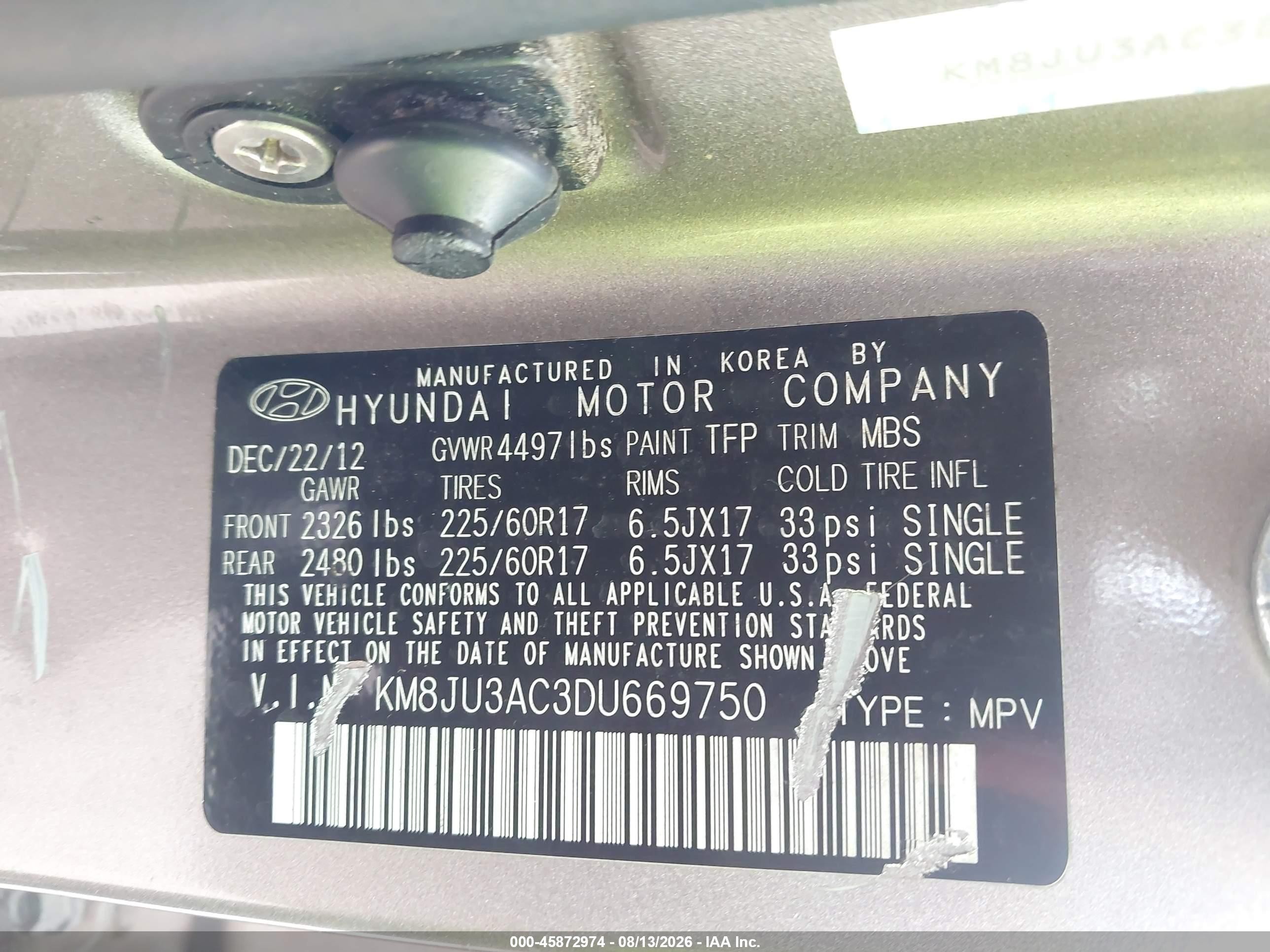 2013 Hyundai Tucson Gls Gray vin: KM8JU3AC3DU669750