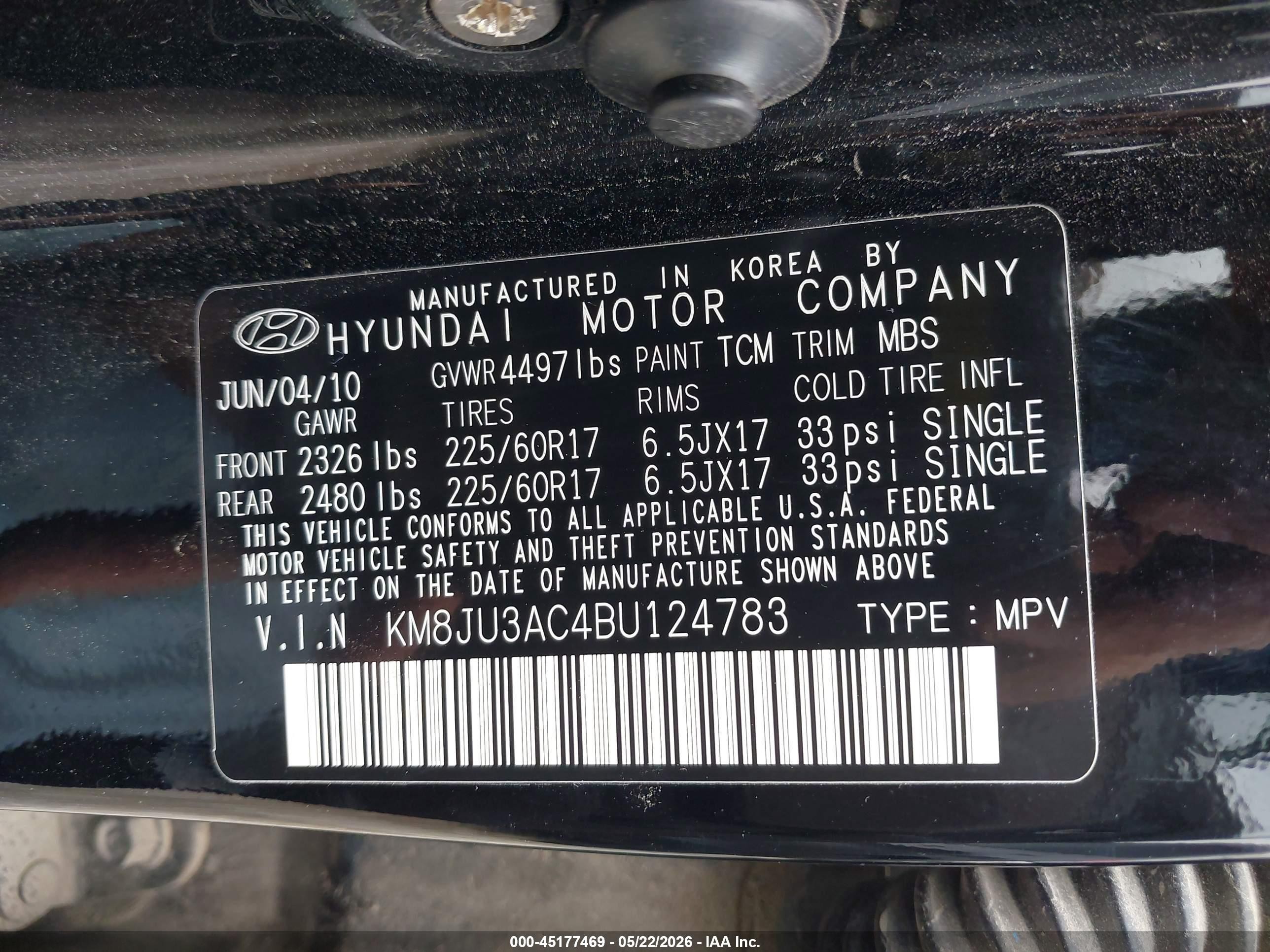 2011 Hyundai Tucson Gls Black vin: KM8JU3AC4BU124783