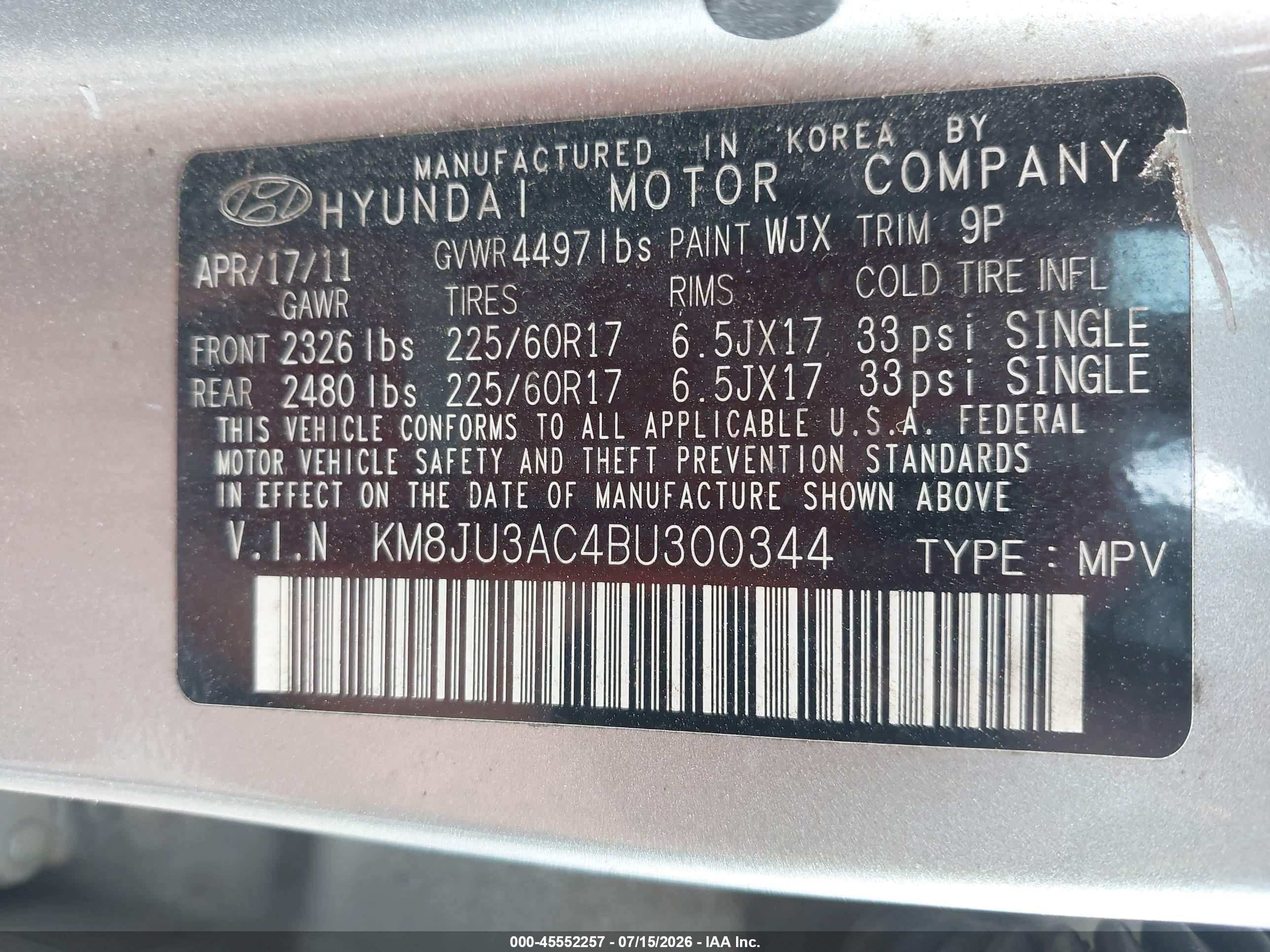 2011 Hyundai Tucson Gls Gray vin: KM8JU3AC4BU300344