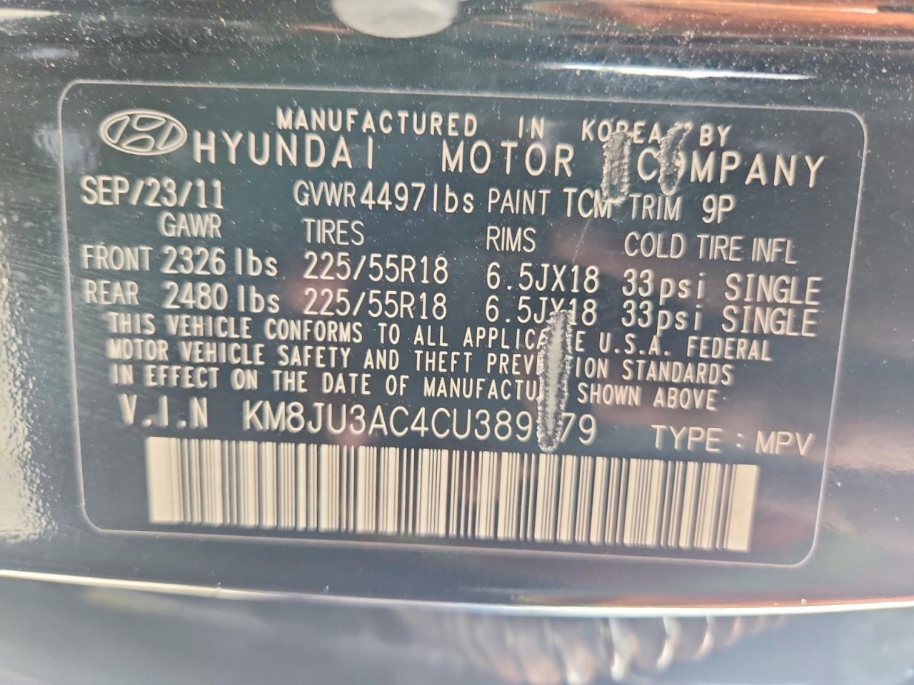 2012 Hyundai Tucson Limited Black vin: KM8JU3AC4CU389379