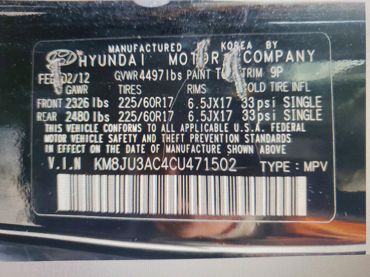 2012 Hyundai Tucson Gls Black vin: KM8JU3AC4CU471502