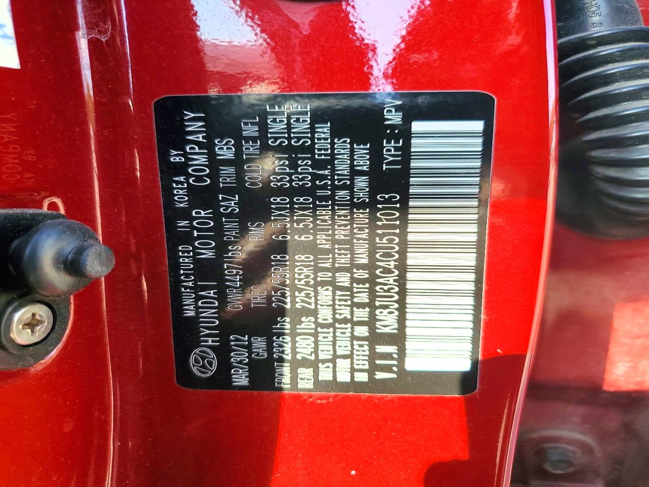 2012 Hyundai Tucson Limited Red vin: KM8JU3AC4CU511013