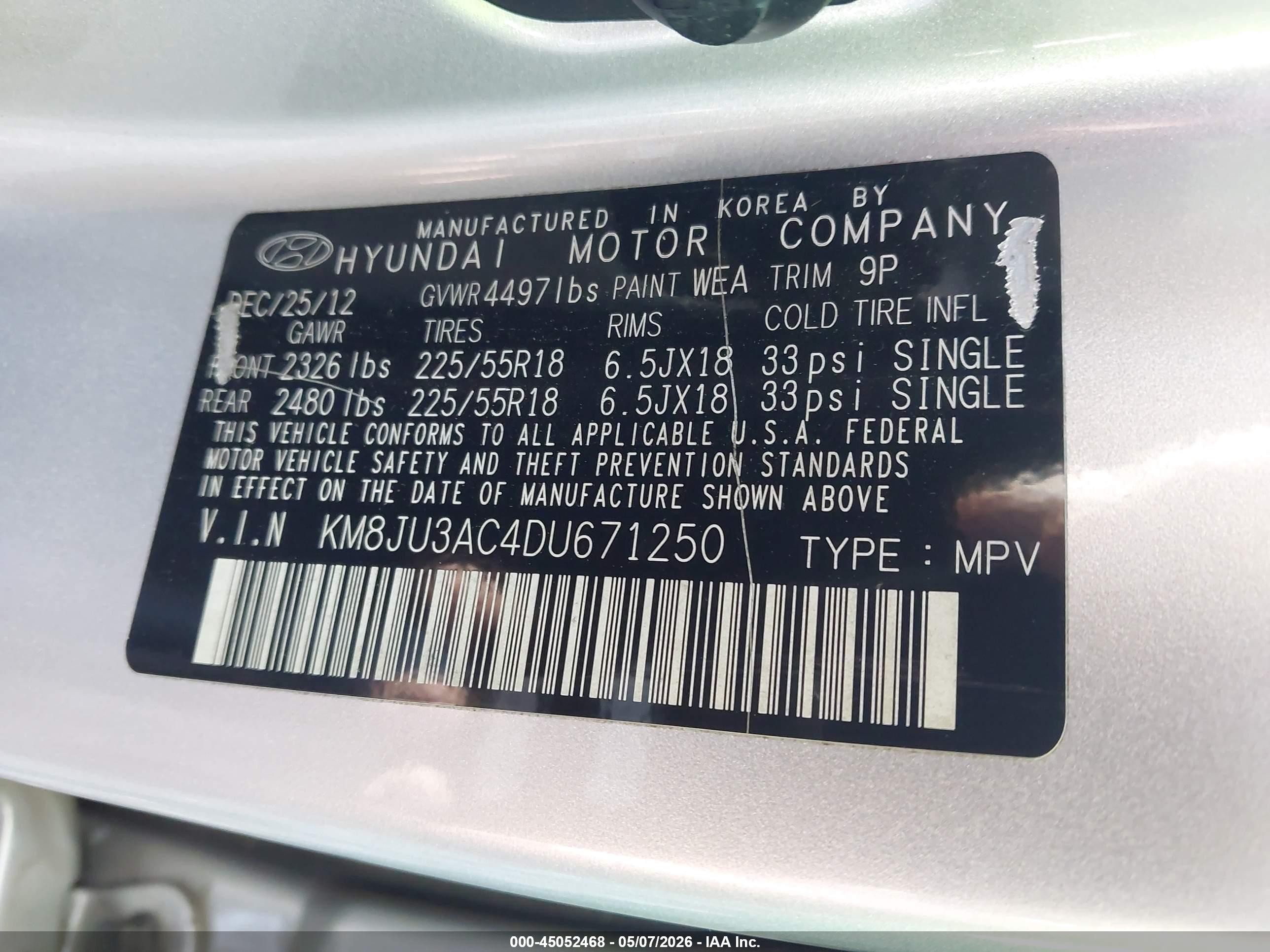 2013 Hyundai Tucson Limited Silver vin: KM8JU3AC4DU671250