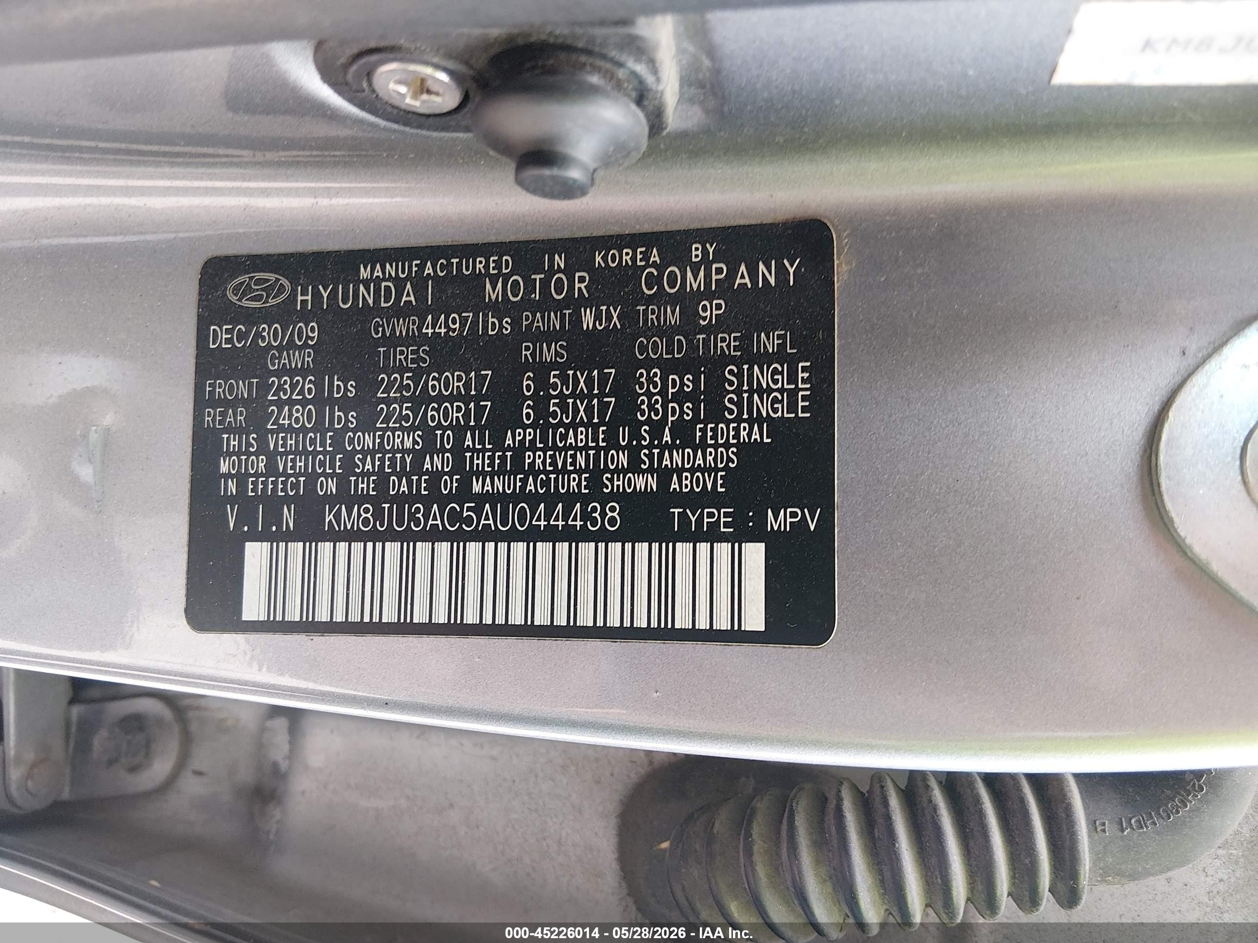 2010 Hyundai Tucson Gls Silver vin: KM8JU3AC5AU044438