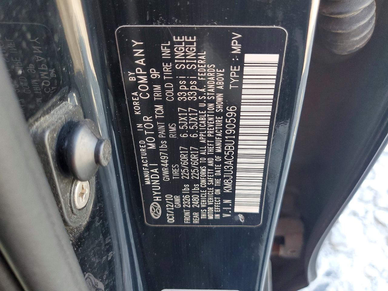 2011 Hyundai Tucson Gls Black vin: KM8JU3AC5BU190596